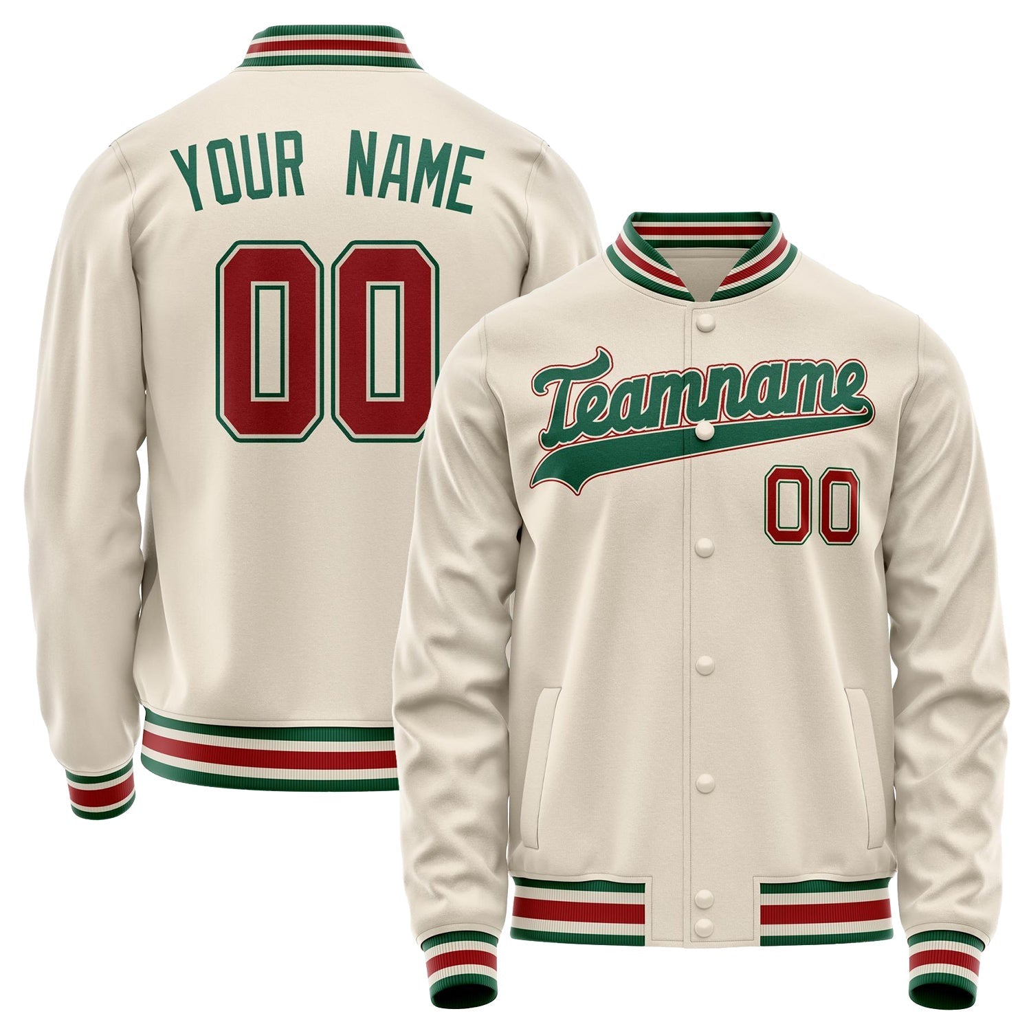 Custom Cream Kelly-Green Solid Color Varsity Letterman Jacket JA02240617JC105