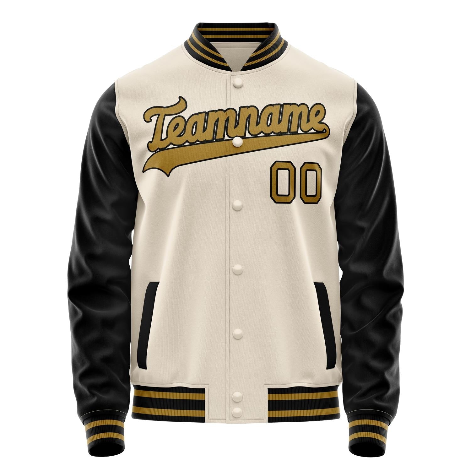 Custom Cream Black Solid Color Varsity Letterman Jacket JA02240617JC106