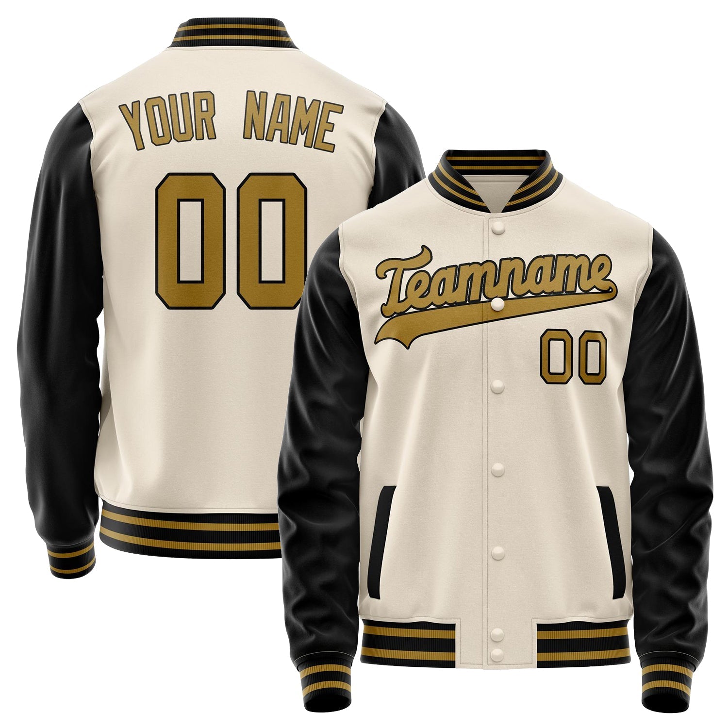 Custom Cream Black Solid Color Varsity Letterman Jacket JA02240617JC106