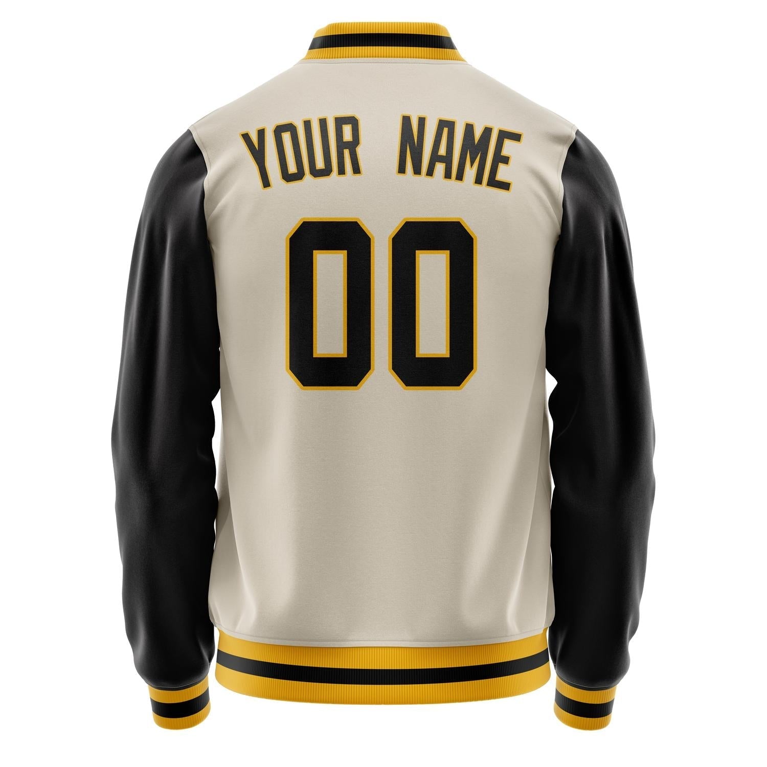 Custom Cream Black Solid Color Varsity Letterman Jacket JA02240617JC107