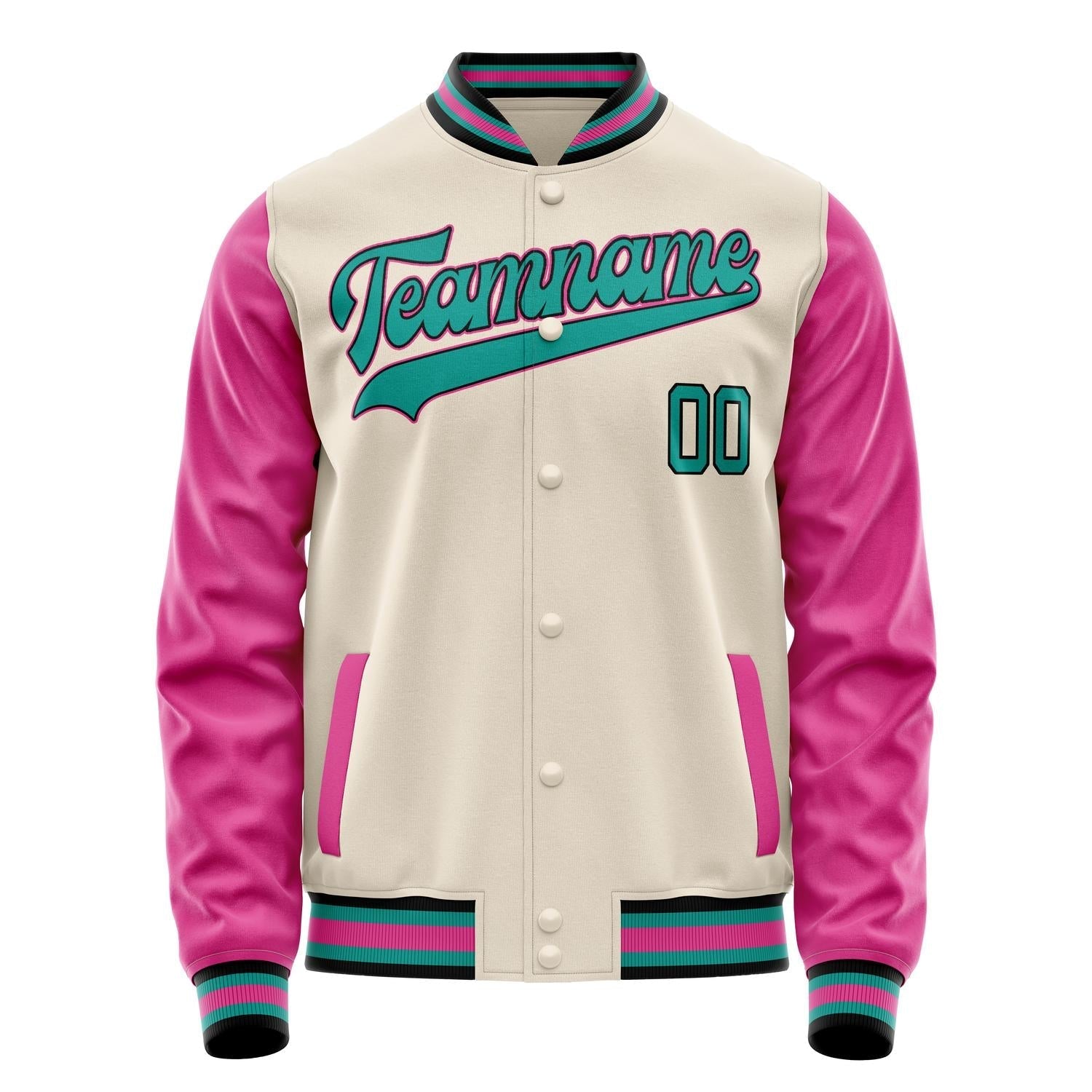 Custom Cream Pink Solid Color Varsity Letterman Jacket JA02240617JC108