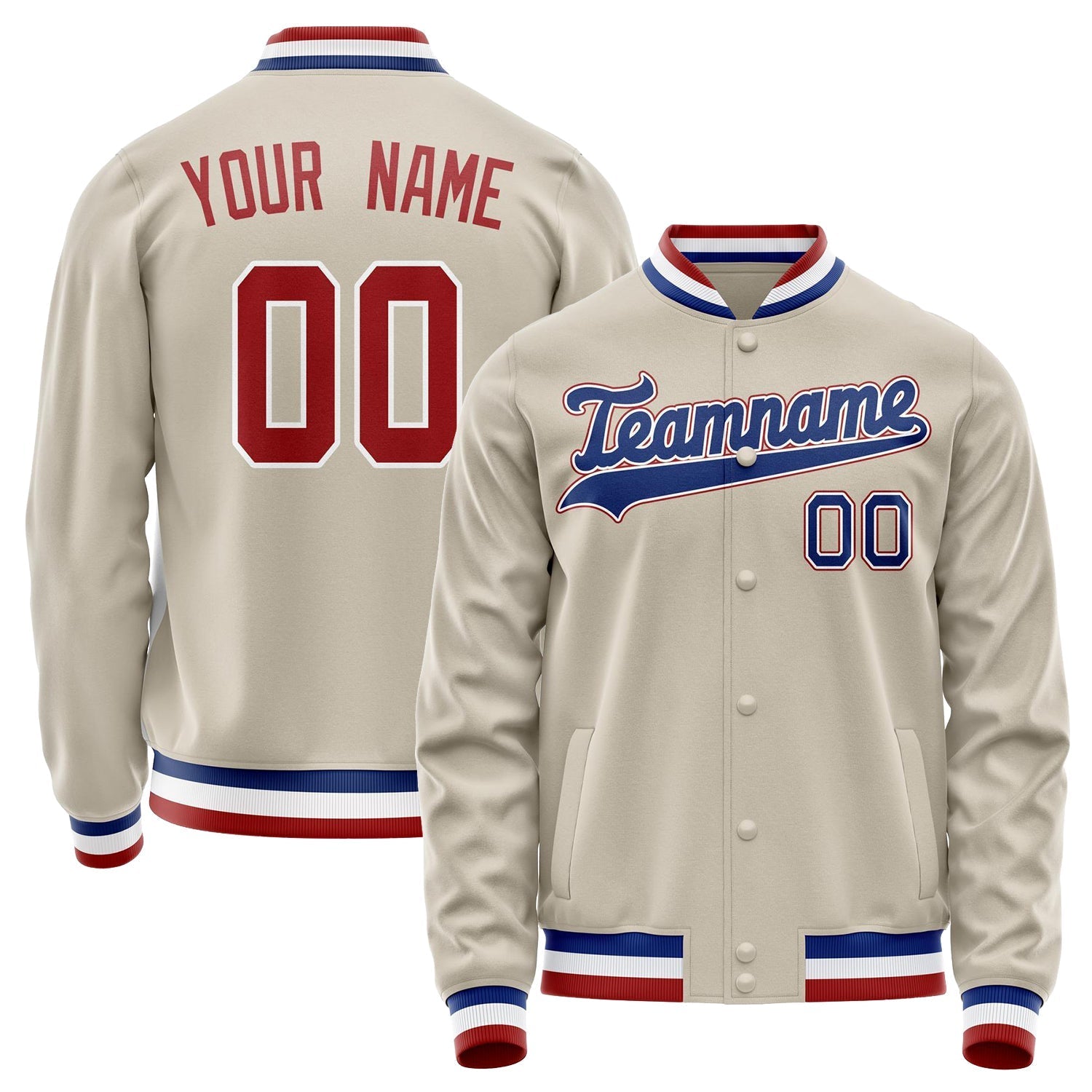 Custom Cream Red Solid Color Varsity Letterman Jacket JA02240617JC110