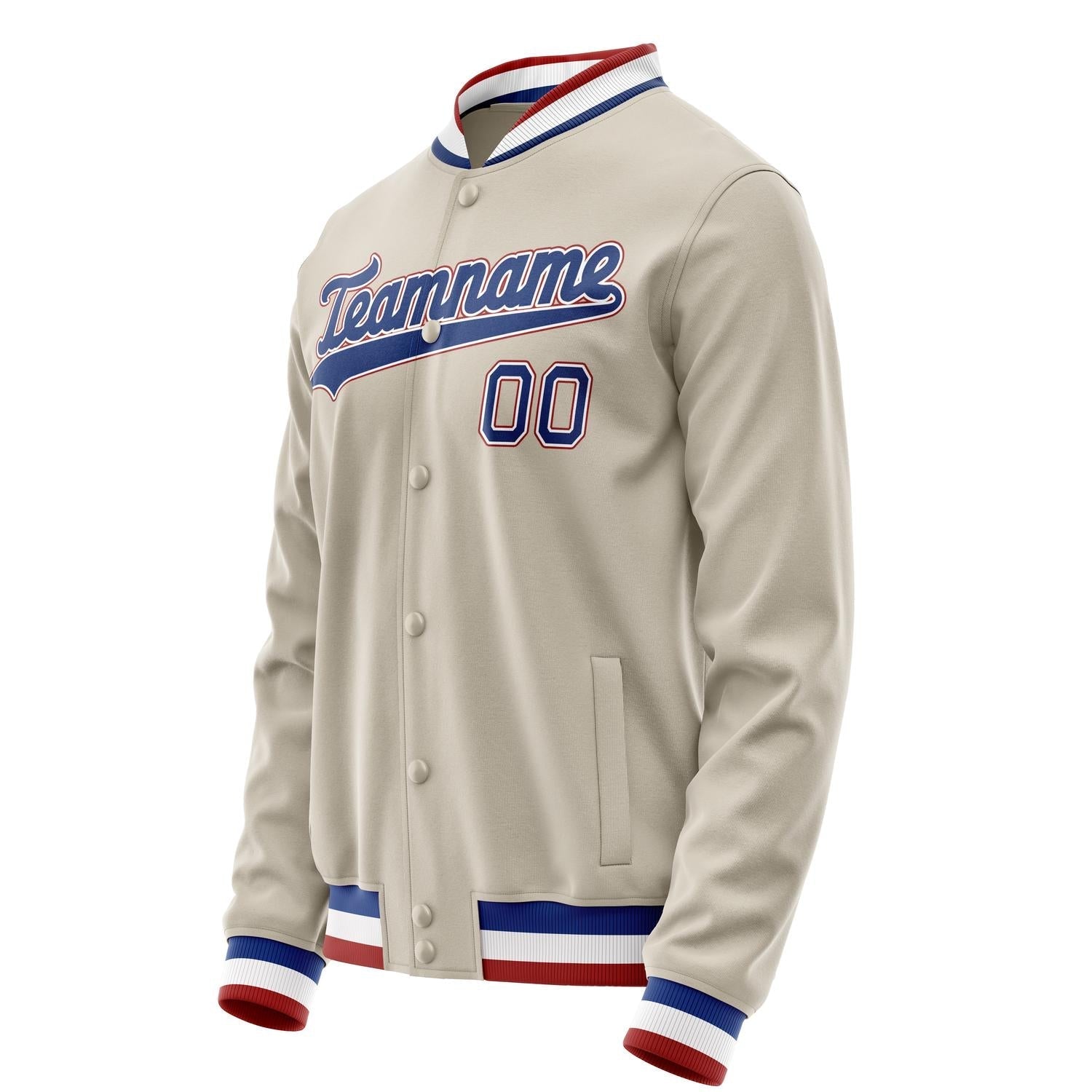 Custom Cream Red Solid Color Varsity Letterman Jacket JA02240617JC110
