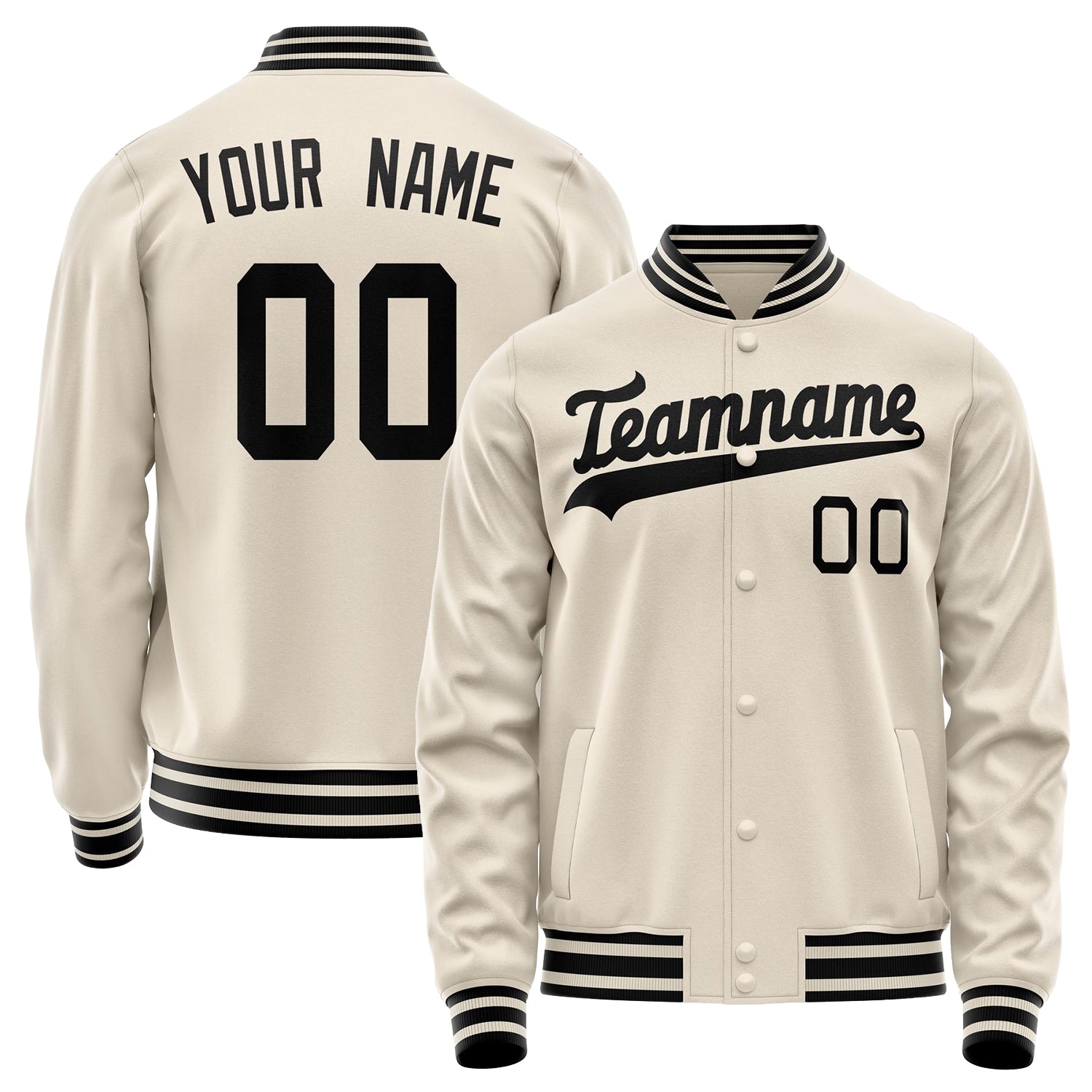 Custom Cream Black Solid Color Varsity Letterman Jacket JA02240617JC111