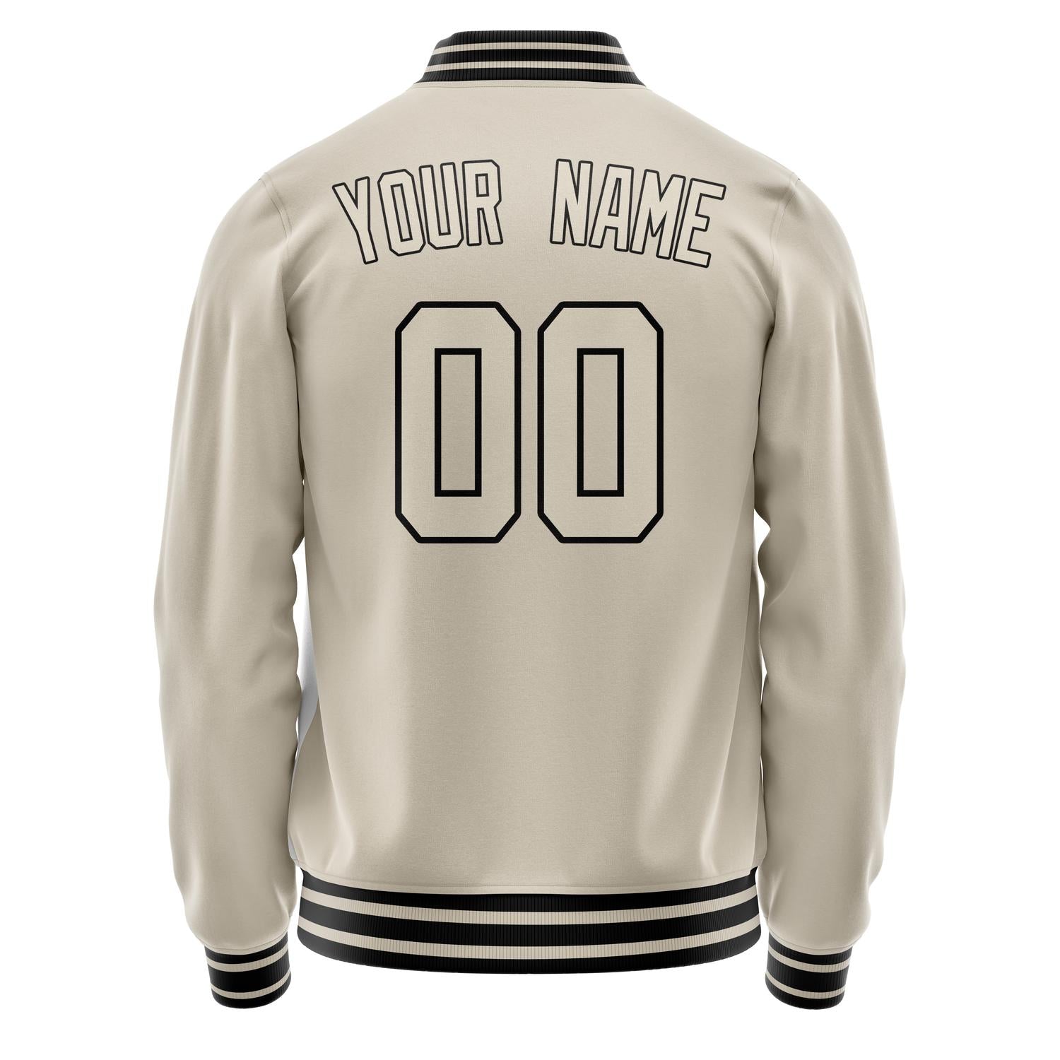 Custom Cream Black Solid Color Varsity Letterman Jacket JA02240617JC112