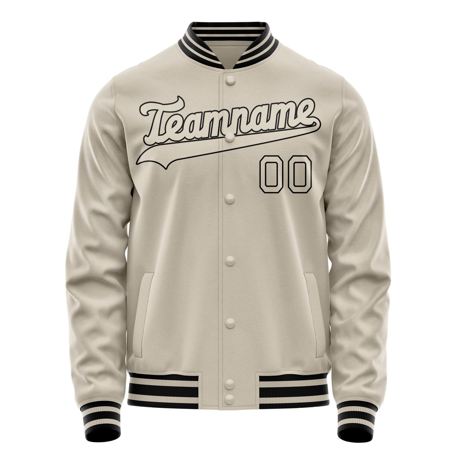 Custom Cream Black Solid Color Varsity Letterman Jacket JA02240617JC112