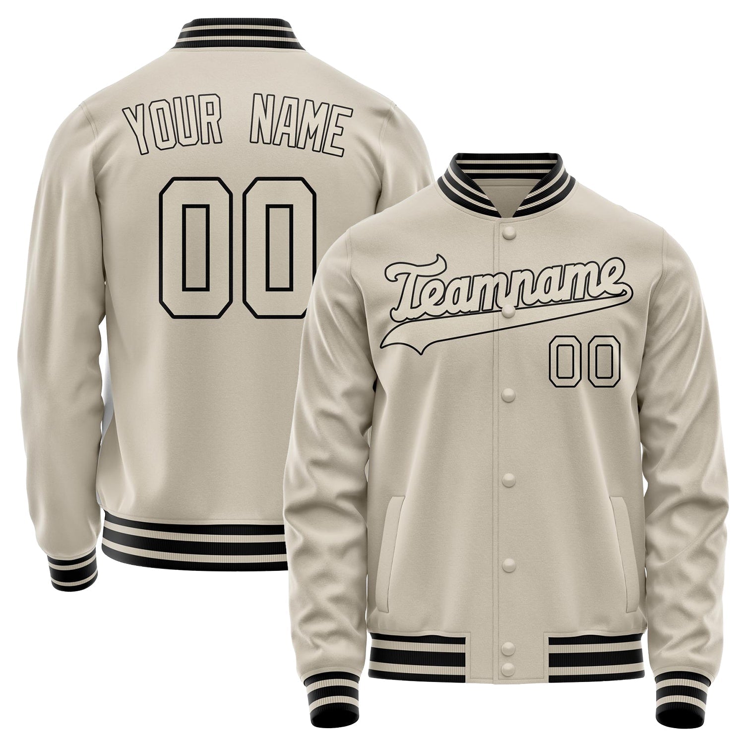Custom Cream Black Solid Color Varsity Letterman Jacket JA02240617JC112