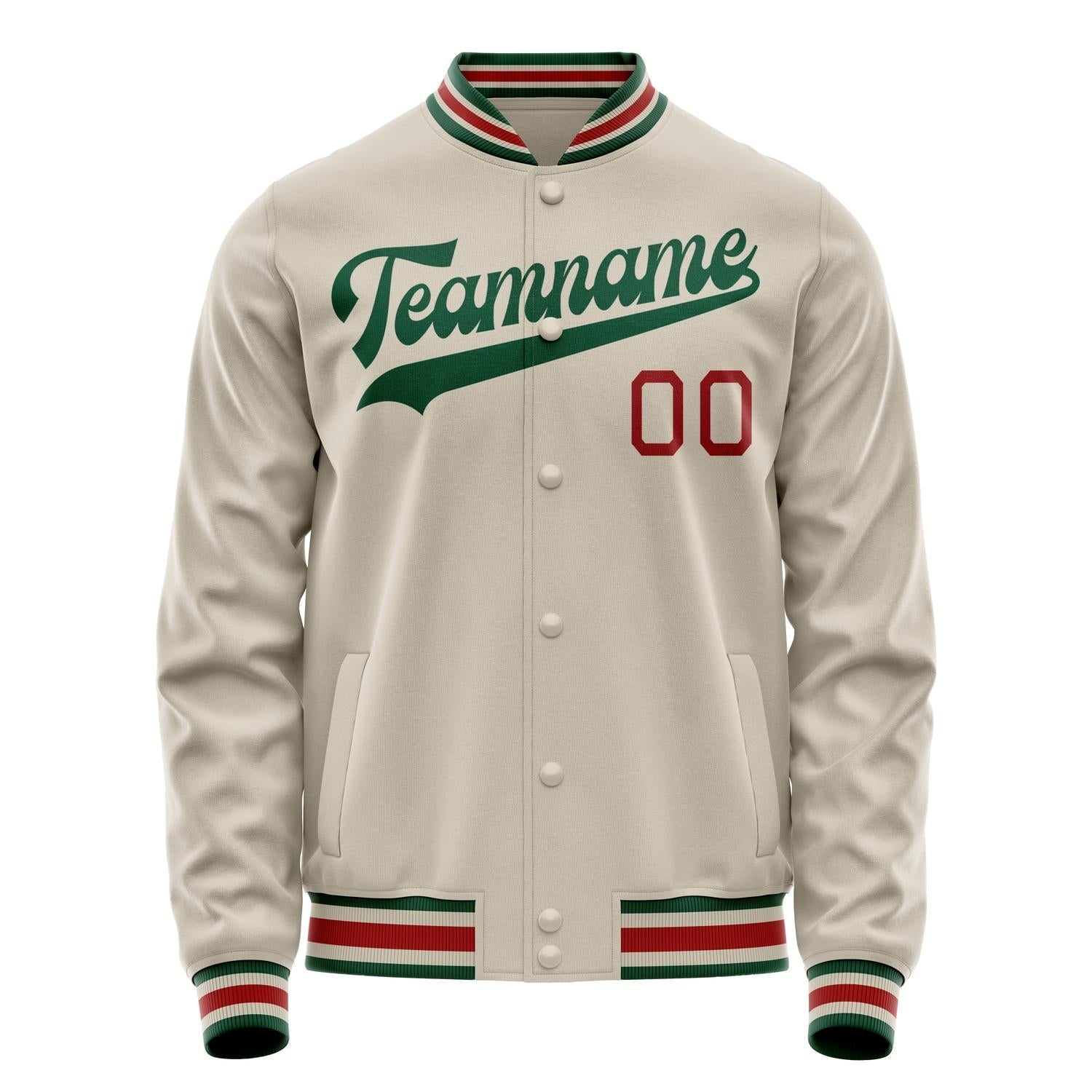 Custom Cream Kelly-Green Solid Color Varsity Letterman Jacket JA02240617JC113