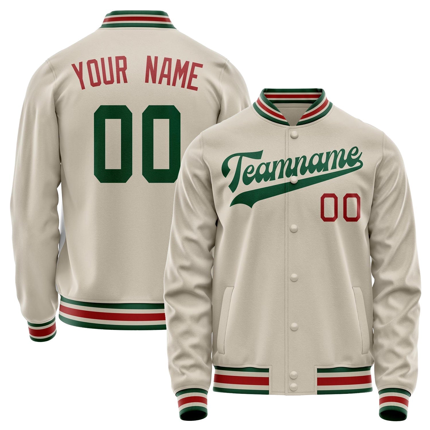 Custom Cream Kelly-Green Solid Color Varsity Letterman Jacket JA02240617JC113