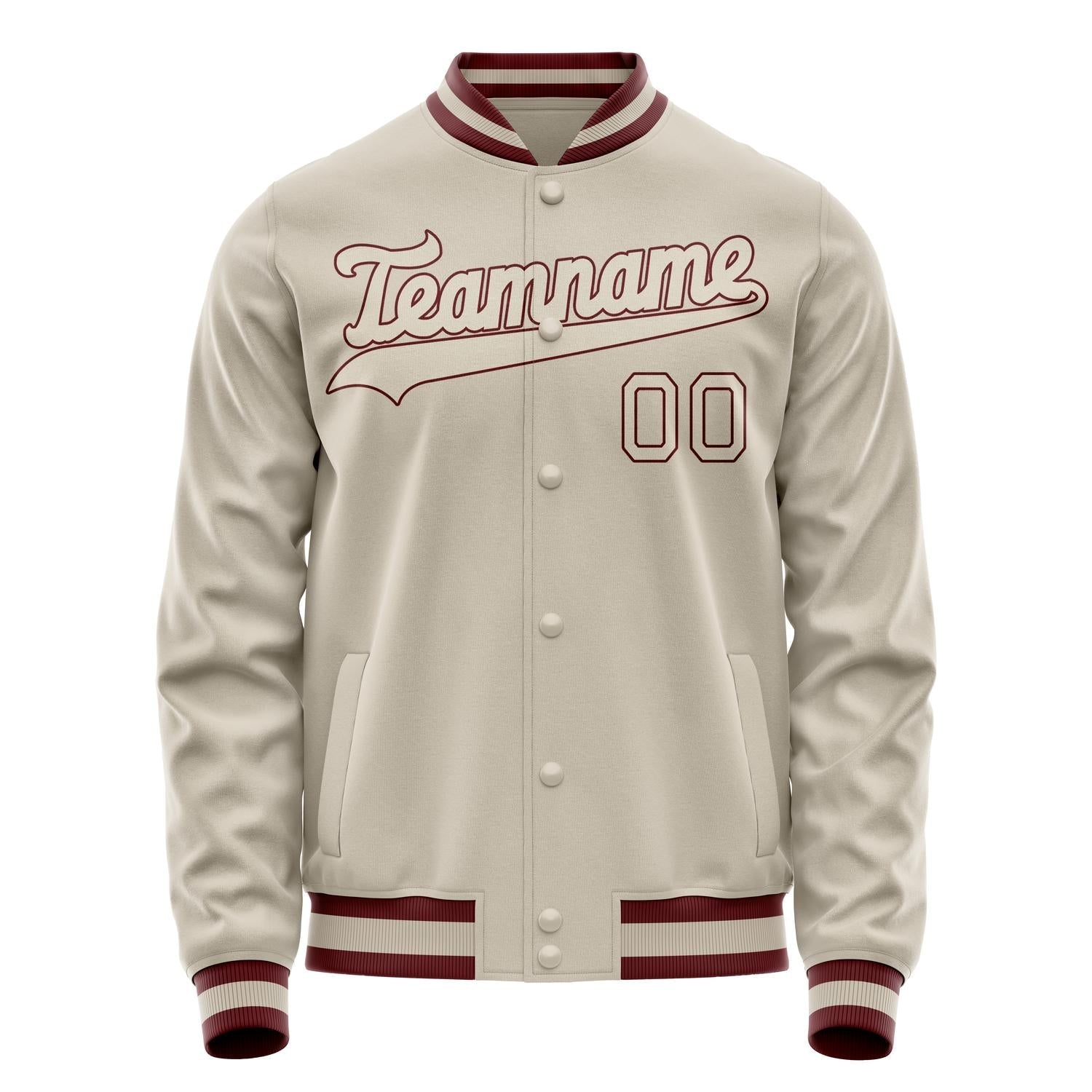 Custom Cream Crimson Solid Color Varsity Letterman Jacket JA02240617JC114