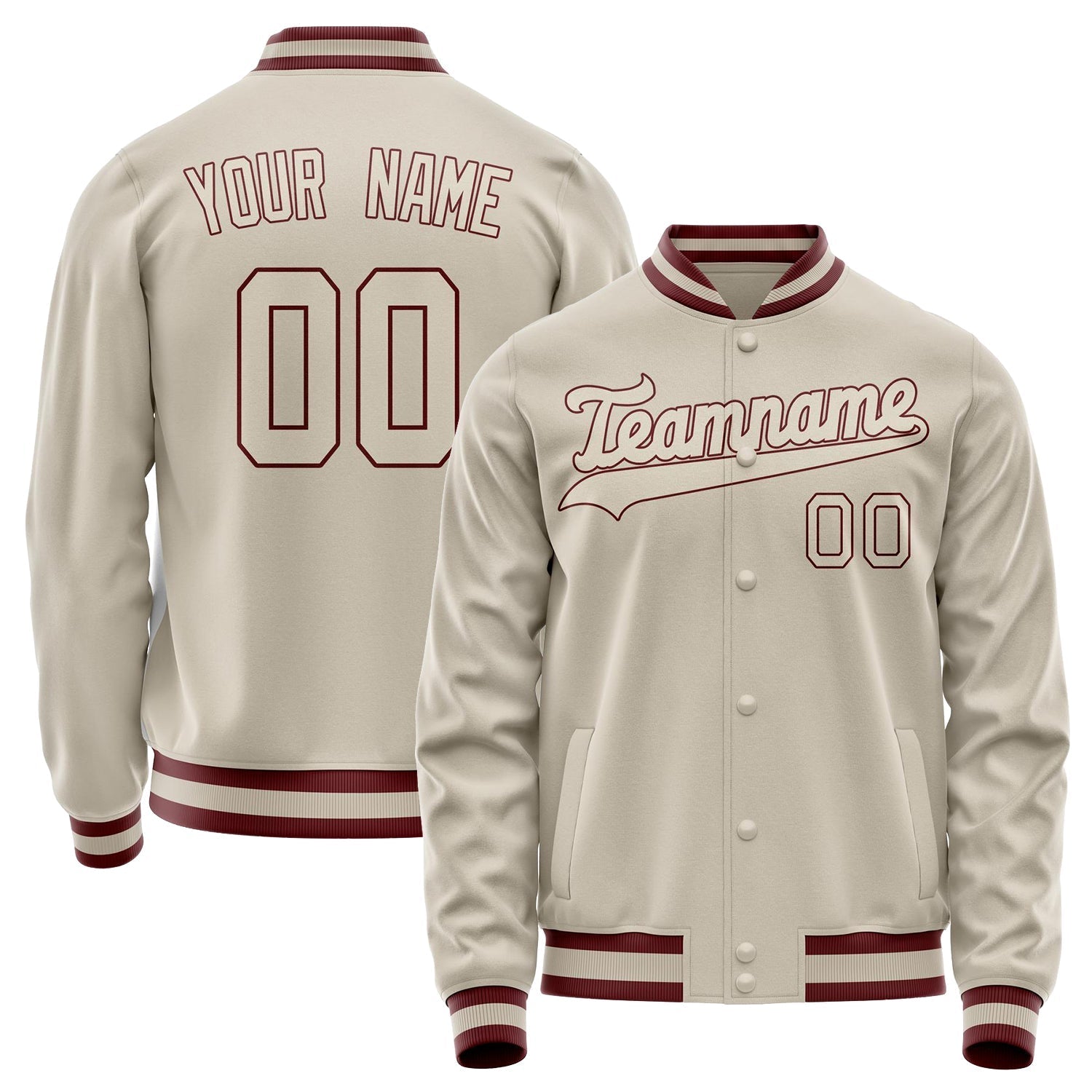 Custom Cream Crimson Solid Color Varsity Letterman Jacket JA02240617JC114