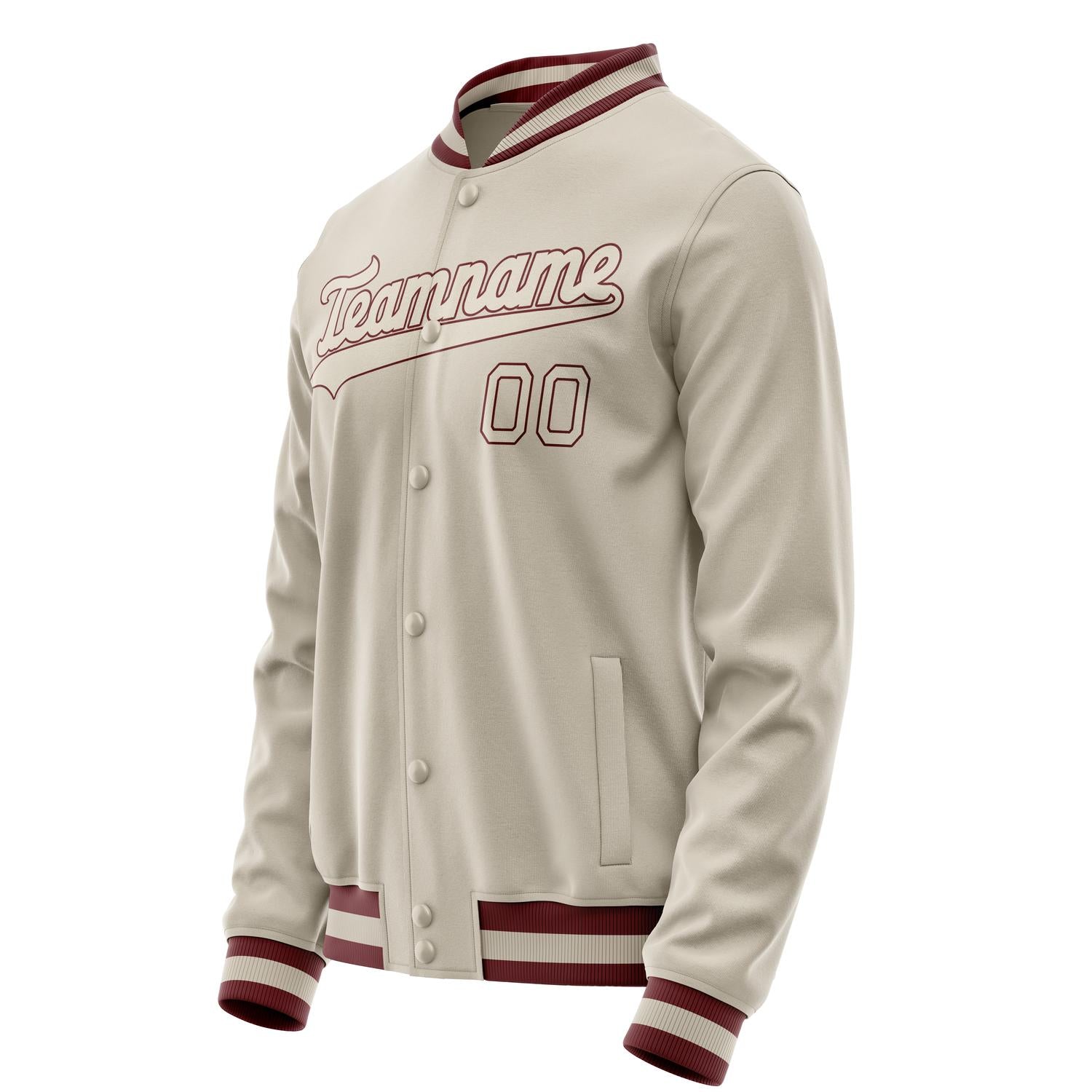Custom Cream Crimson Solid Color Varsity Letterman Jacket JA02240617JC114