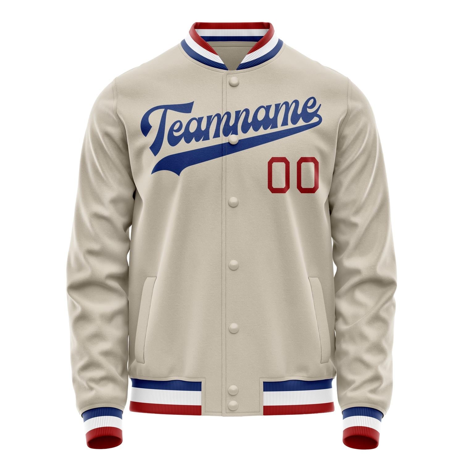 Custom Cream Royal Solid Color Varsity Letterman Jacket JA02240617JC115