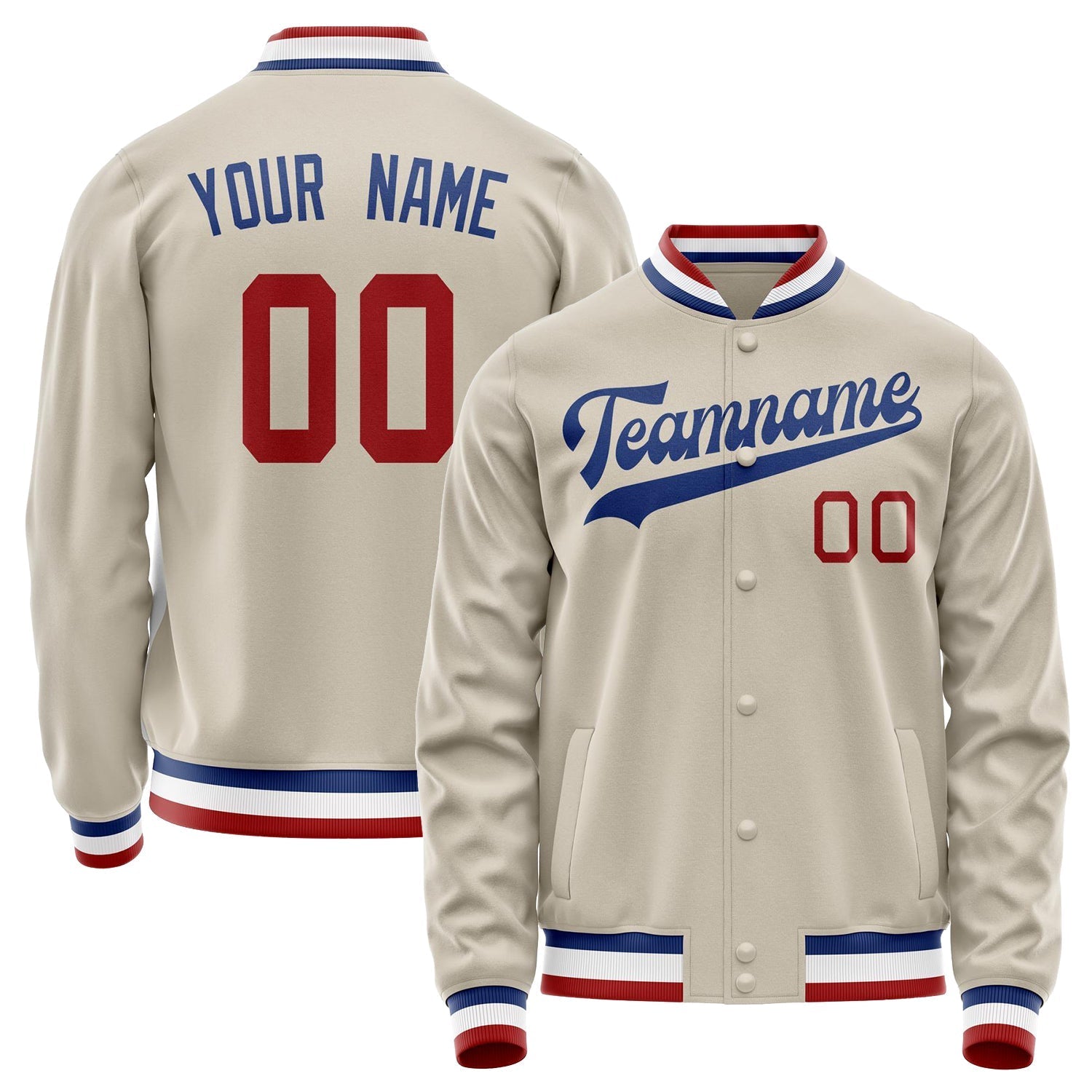 Custom Cream Royal Solid Color Varsity Letterman Jacket JA02240617JC115