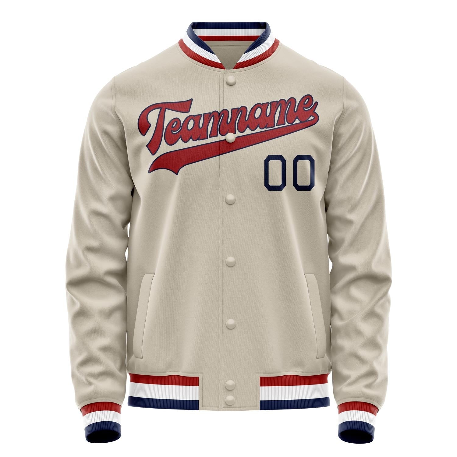 Custom Cream Red Solid Color Varsity Letterman Jacket JA02240617JC116