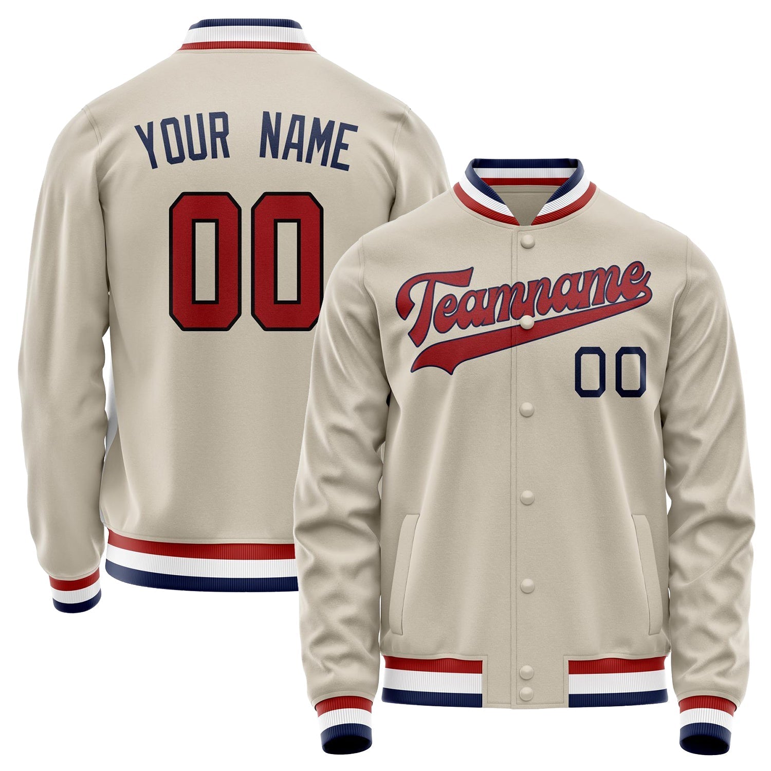 Custom Cream Red Solid Color Varsity Letterman Jacket JA02240617JC116
