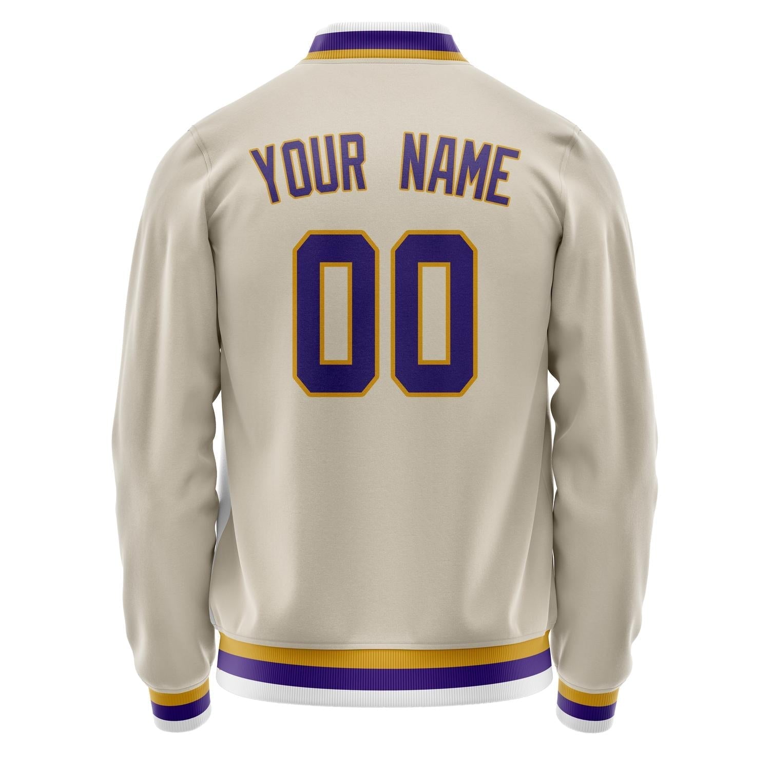Custom Cream Purple Solid Color Varsity Letterman Jacket JA02240617JC117