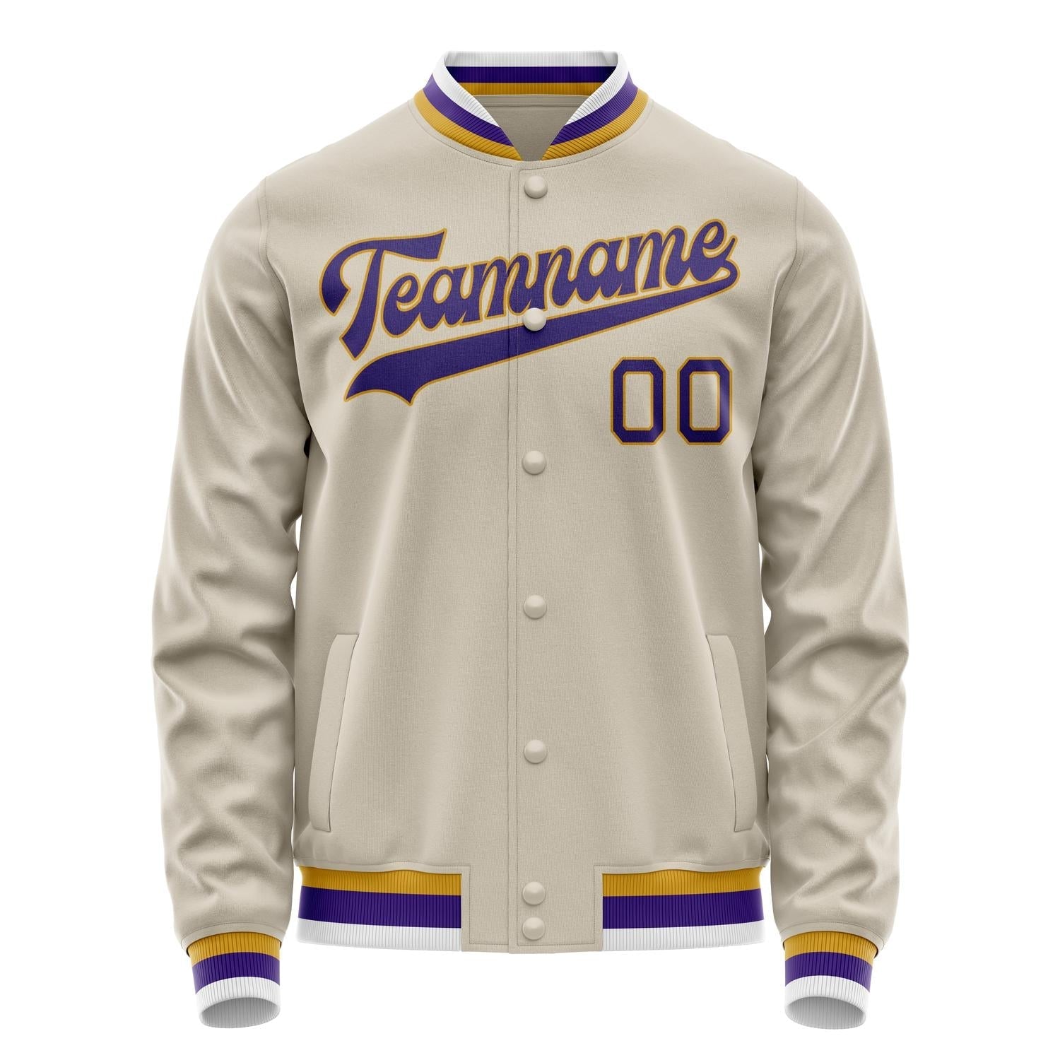 Custom Cream Purple Solid Color Varsity Letterman Jacket JA02240617JC117