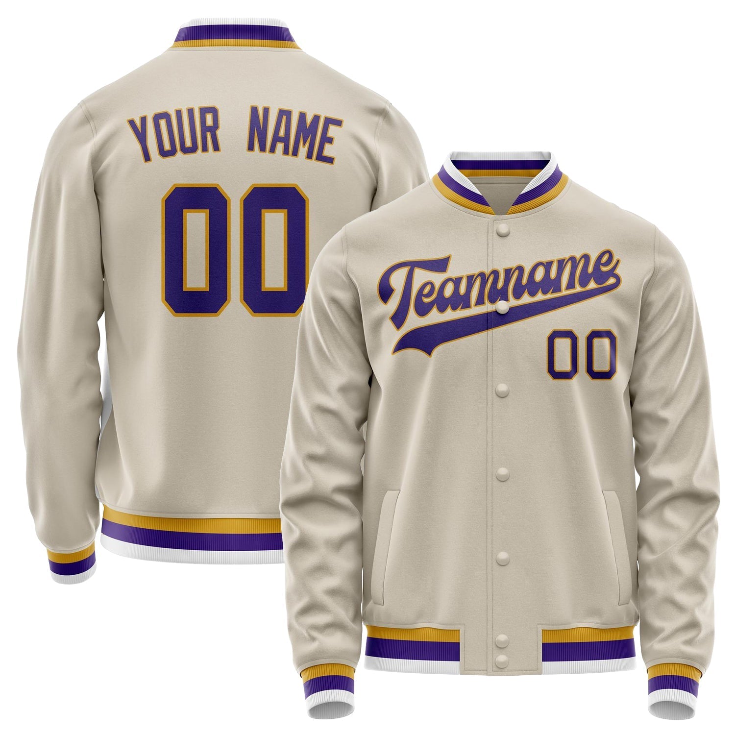 Custom Cream Purple Solid Color Varsity Letterman Jacket JA02240617JC117