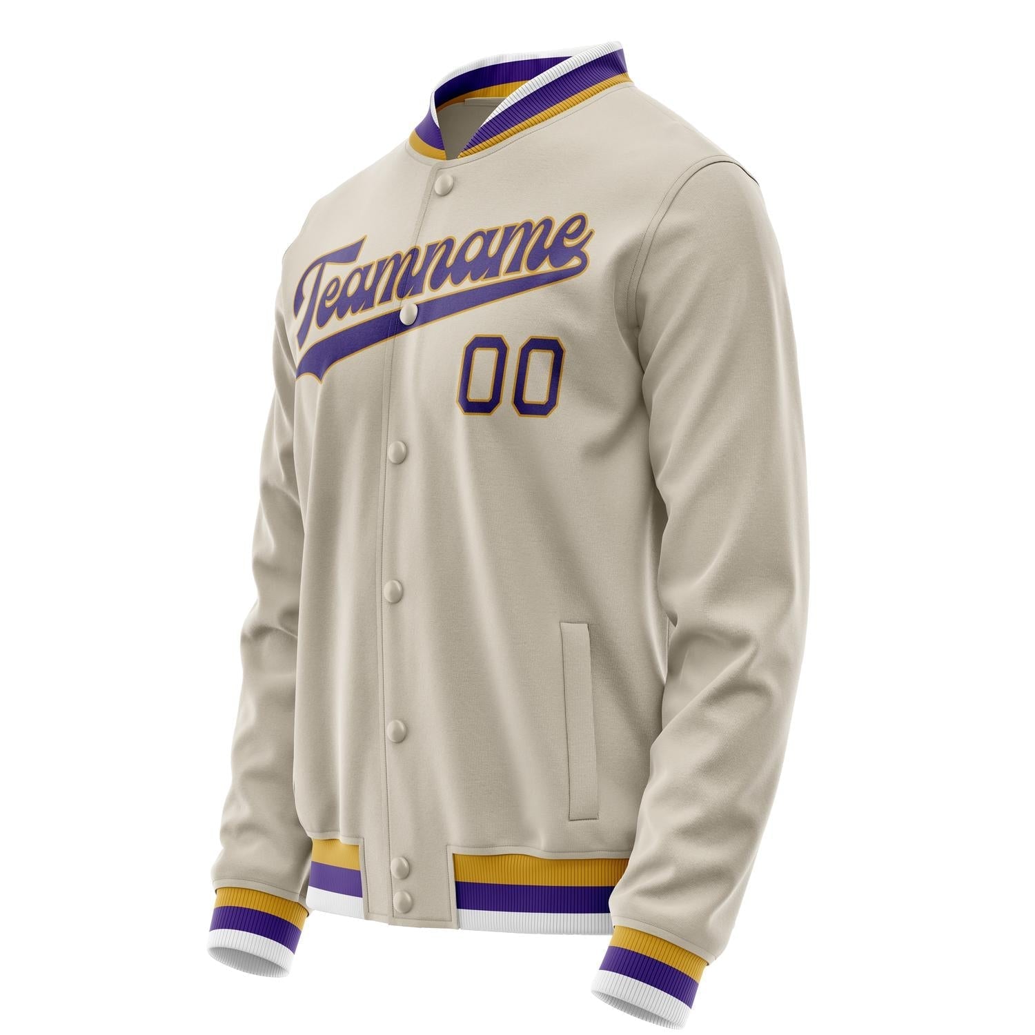 Custom Cream Purple Solid Color Varsity Letterman Jacket JA02240617JC117