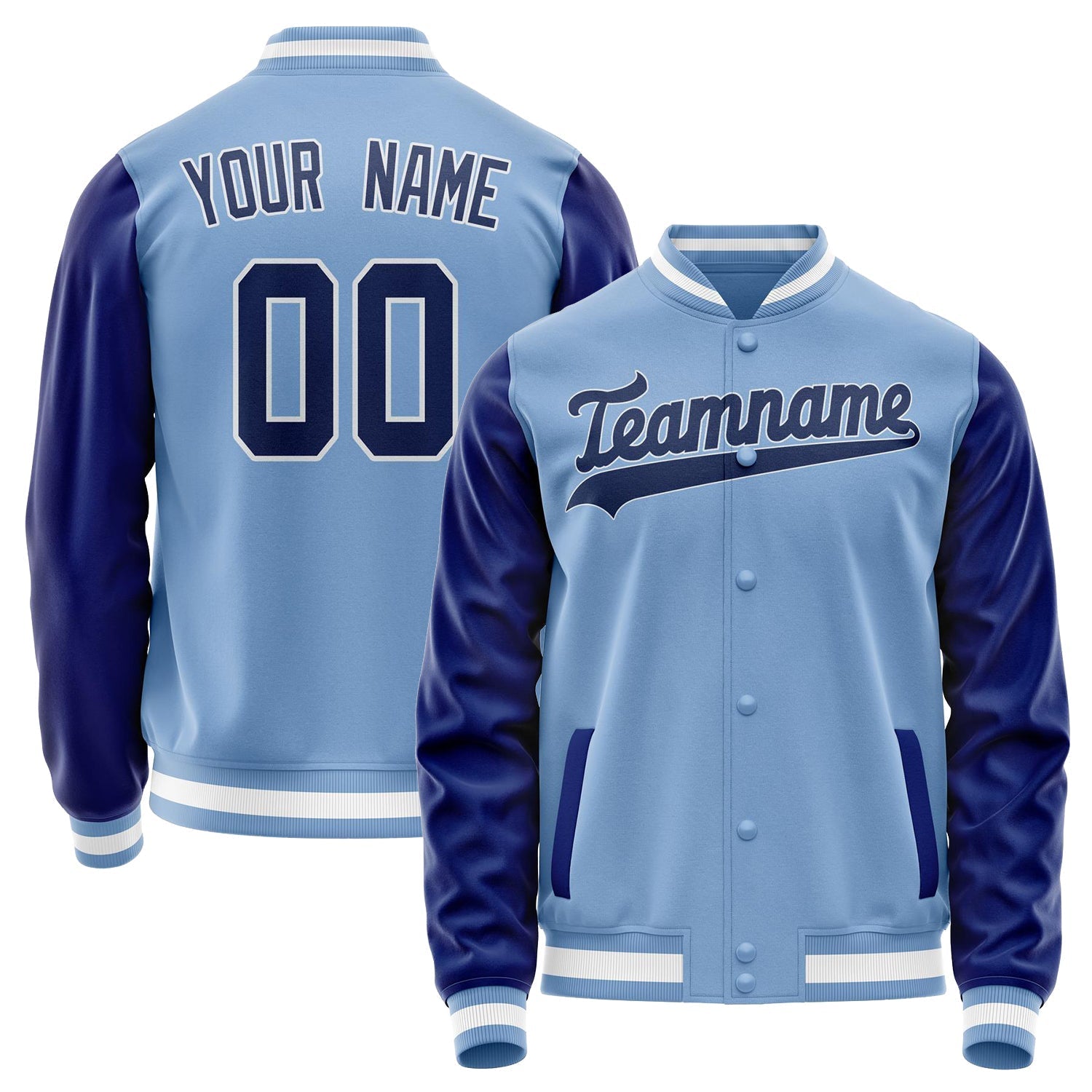 Custom Light-Blue Royal Solid Color Varsity Letterman Jacket JA02240617JC236