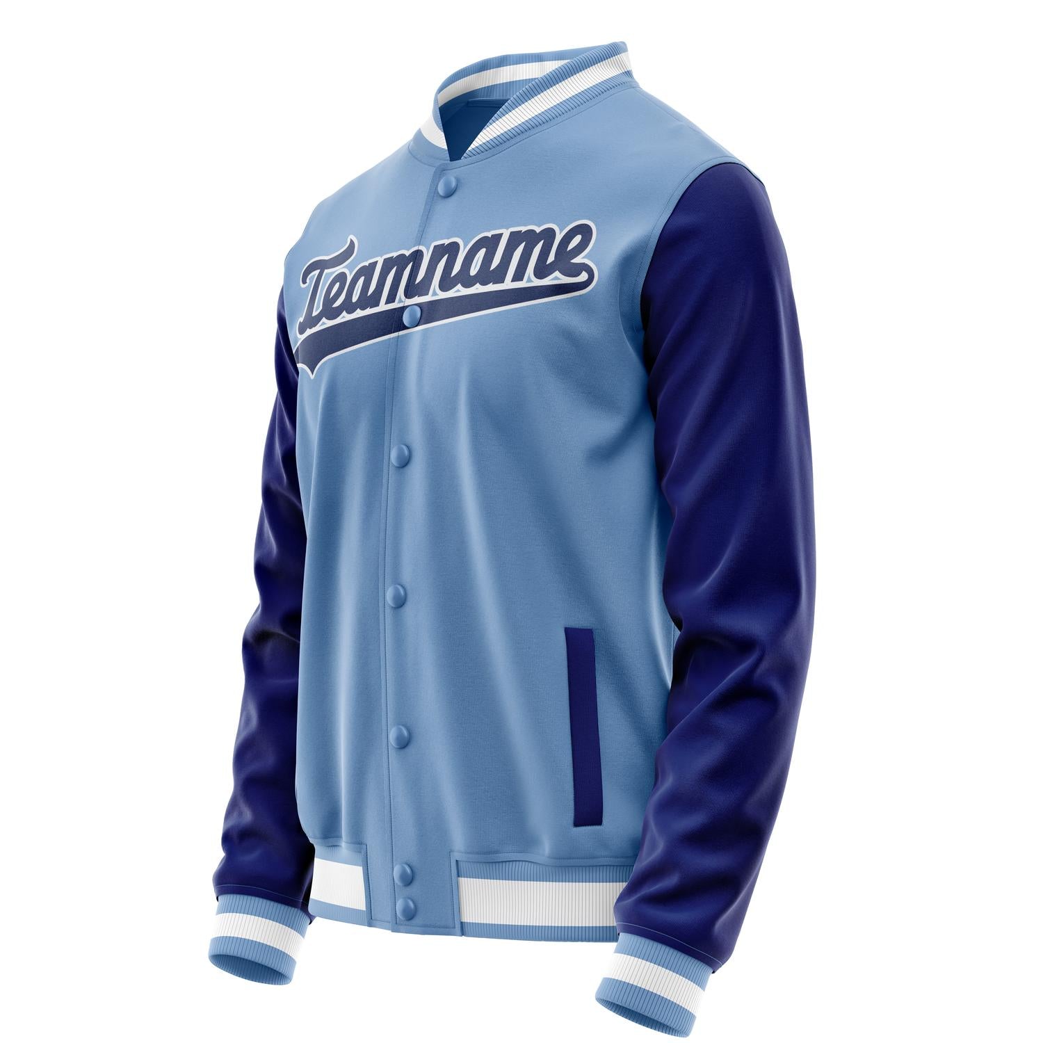 Custom Light-Blue Royal Solid Color Varsity Letterman Jacket JA02240617JC236