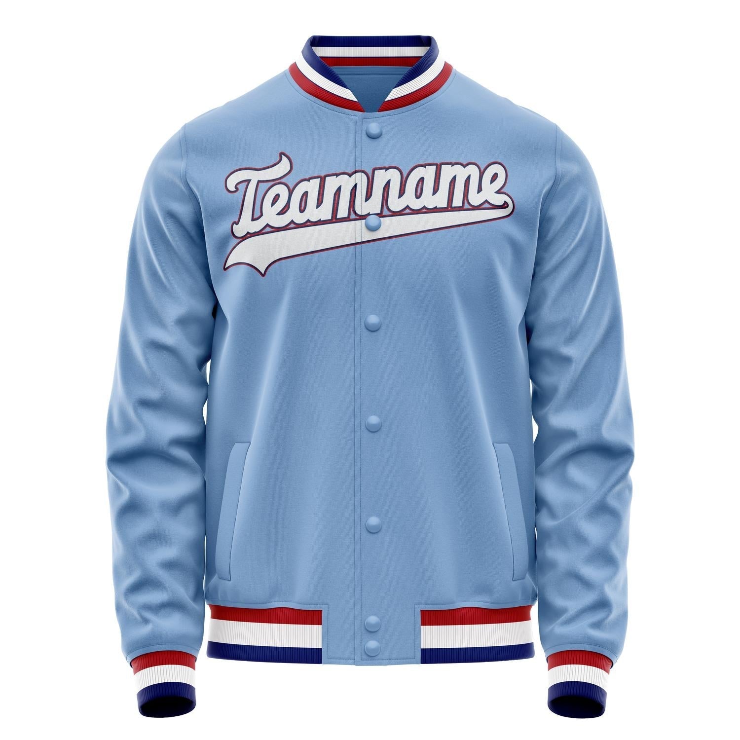 Custom Light-Blue White Solid Color Varsity Letterman Jacket JA02240617JC237