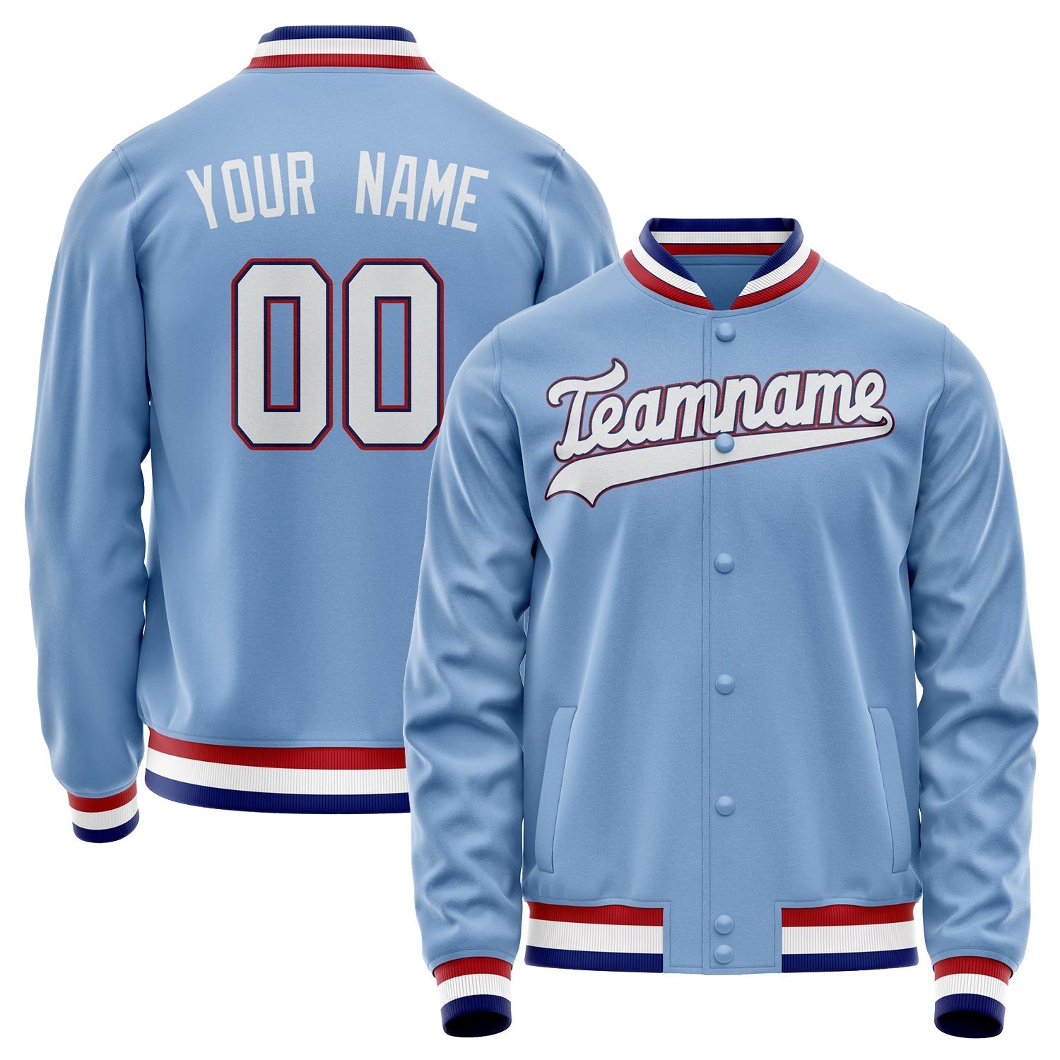 Custom Light-Blue White Solid Color Varsity Letterman Jacket JA02240617JC237