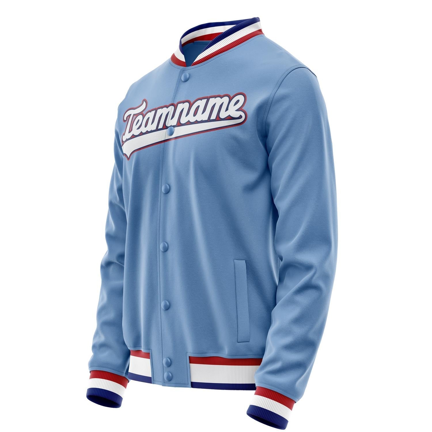 Custom Light-Blue White Solid Color Varsity Letterman Jacket JA02240617JC237