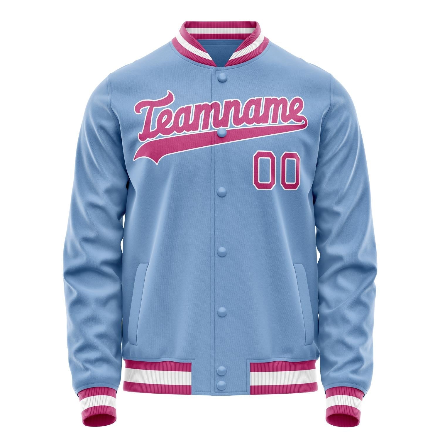 Custom Light-Blue Pink Solid Color Varsity Letterman Jacket JA02240617JC238