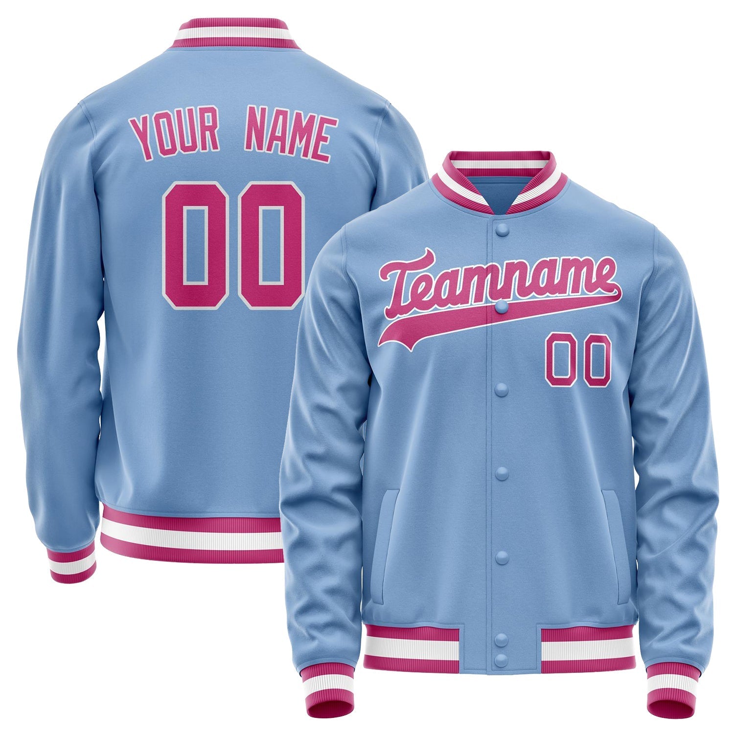 Custom Light-Blue Pink Solid Color Varsity Letterman Jacket JA02240617JC238
