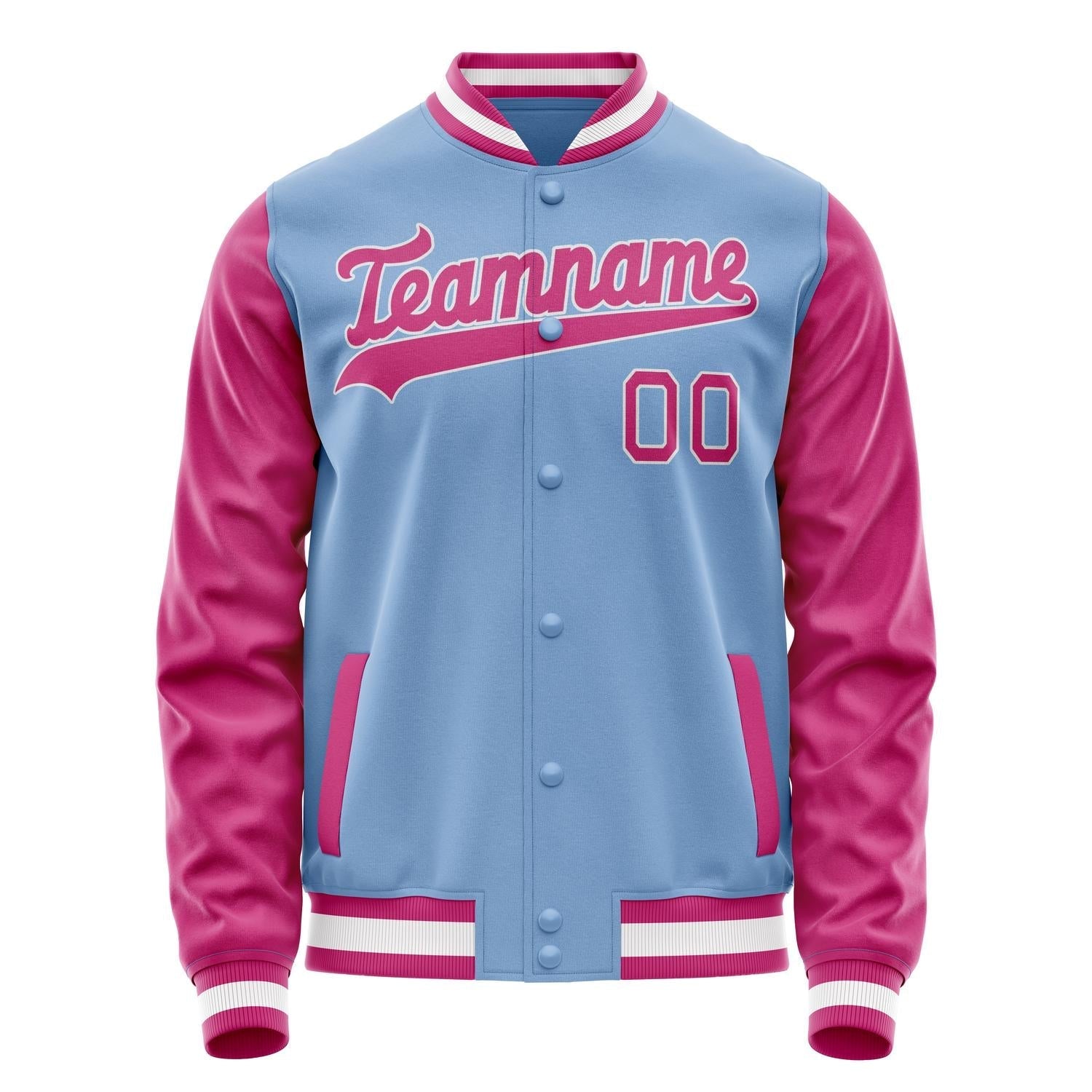 Custom Light-Blue Pink Solid Color Varsity Letterman Jacket JA02240617JC240