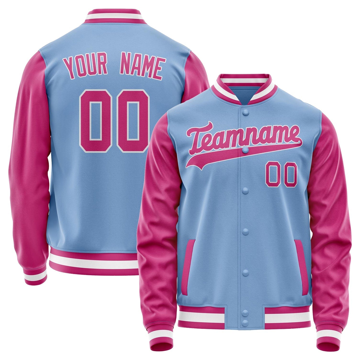 Custom Light-Blue Pink Solid Color Varsity Letterman Jacket JA02240617JC240