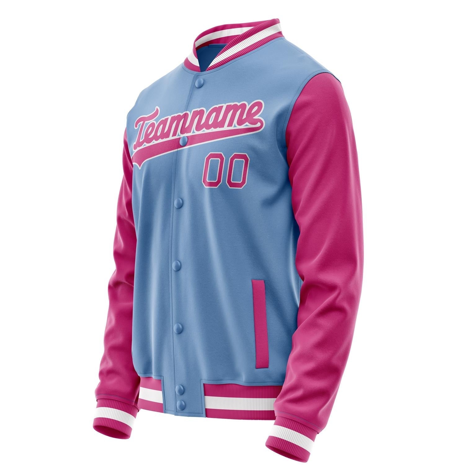 Custom Light-Blue Pink Solid Color Varsity Letterman Jacket JA02240617JC240