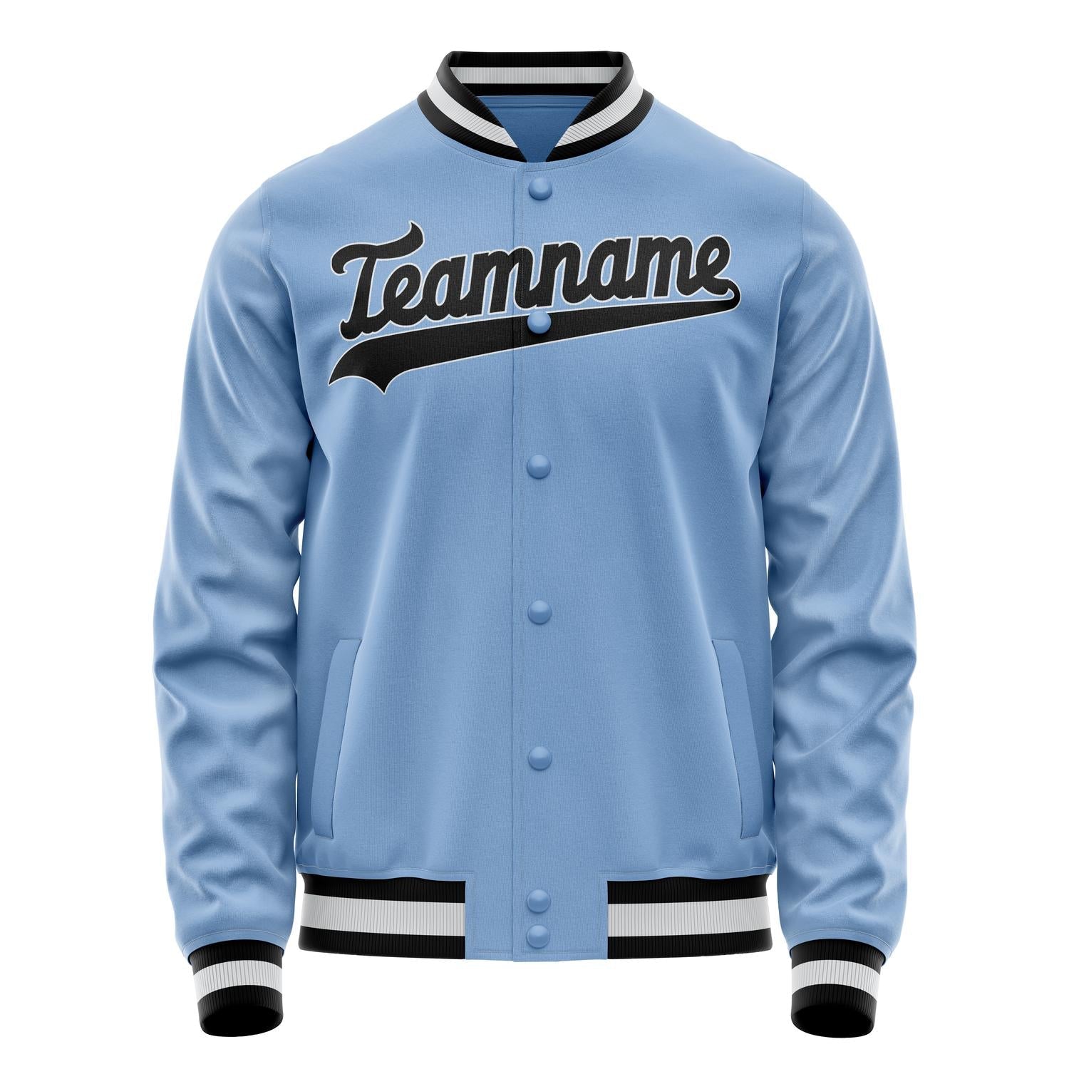 Custom Light-Blue Black Solid Color Varsity Letterman Jacket JA02240617JC242