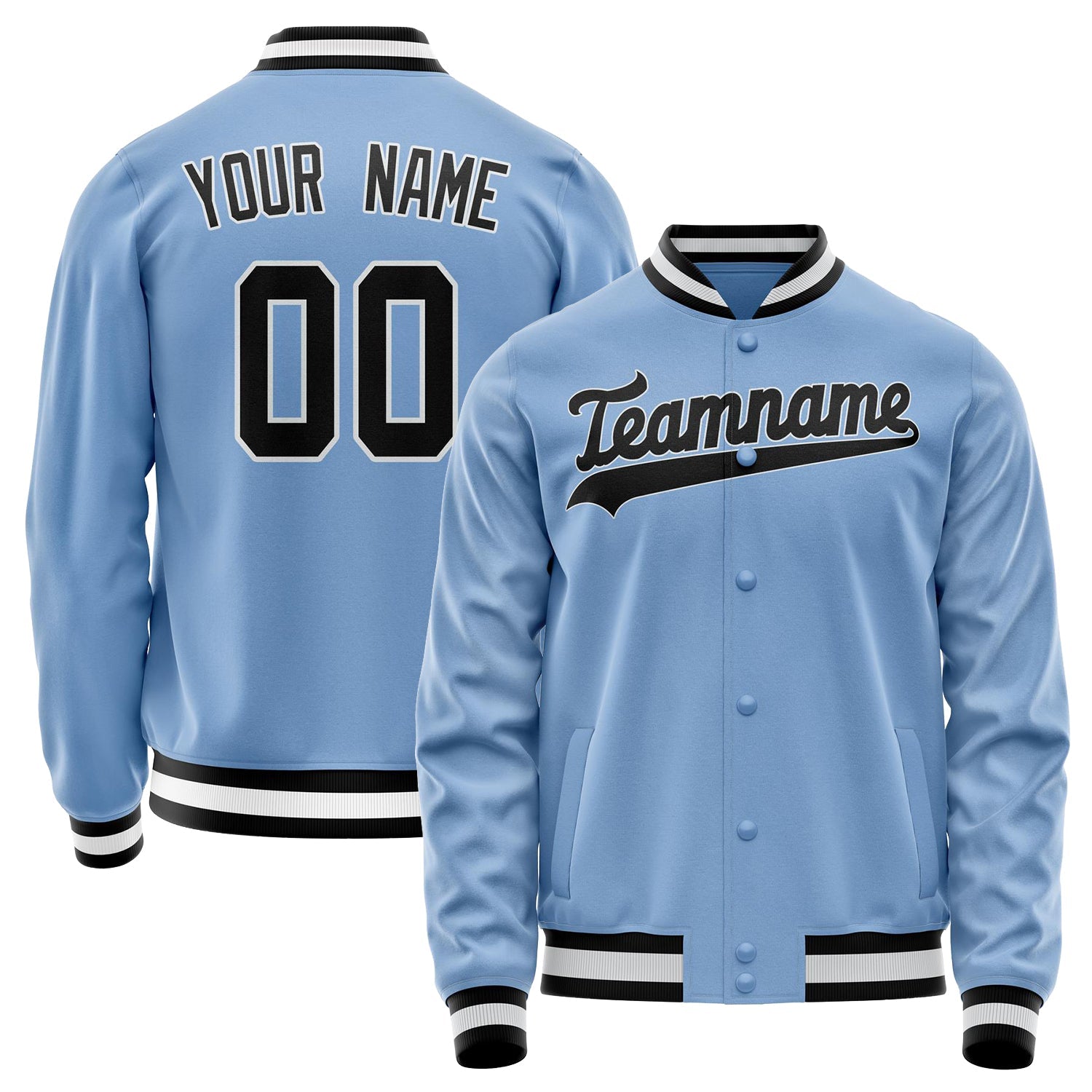 Custom Light-Blue Black Solid Color Varsity Letterman Jacket JA02240617JC242