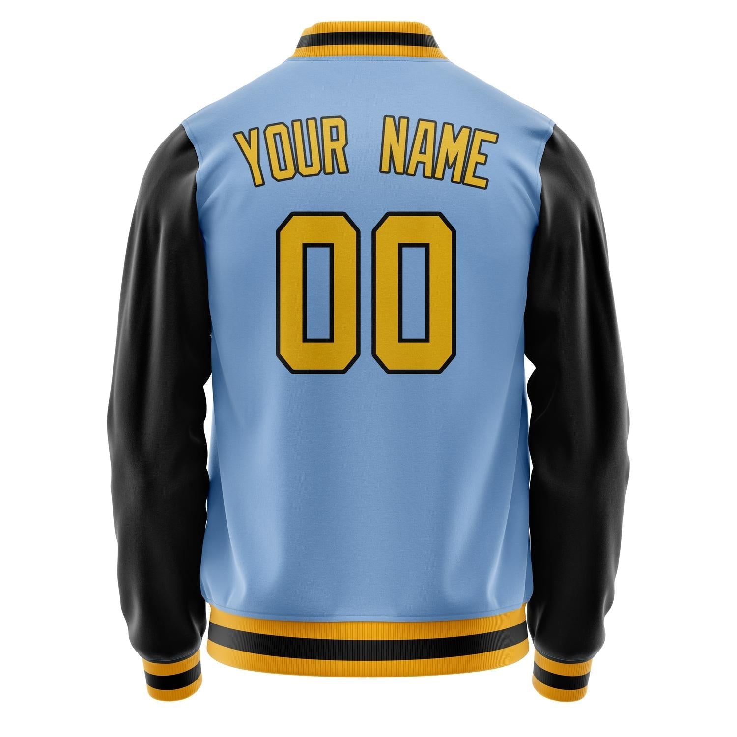 Custom Light-Blue Black Solid Color Varsity Letterman Jacket JA02240617JC243