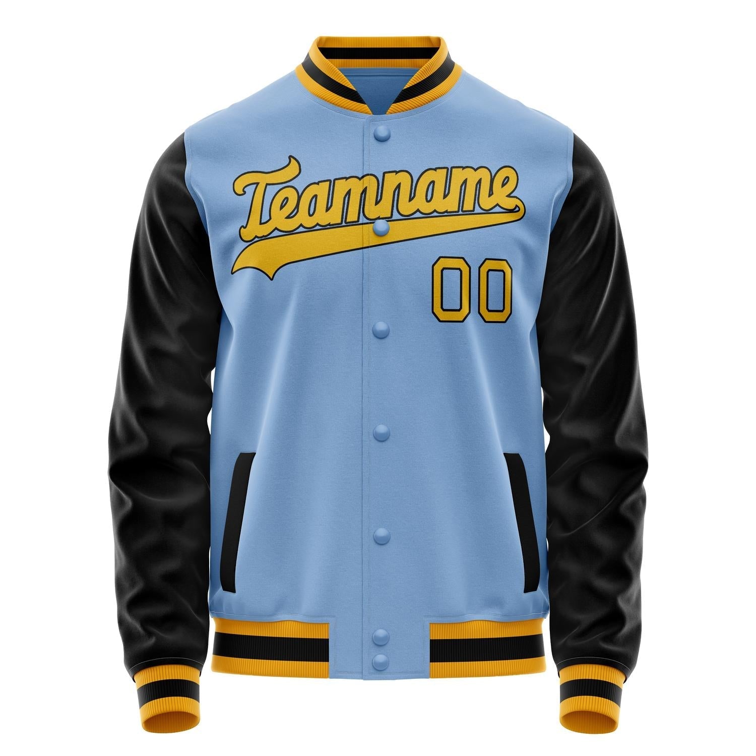 Custom Light-Blue Black Solid Color Varsity Letterman Jacket JA02240617JC243