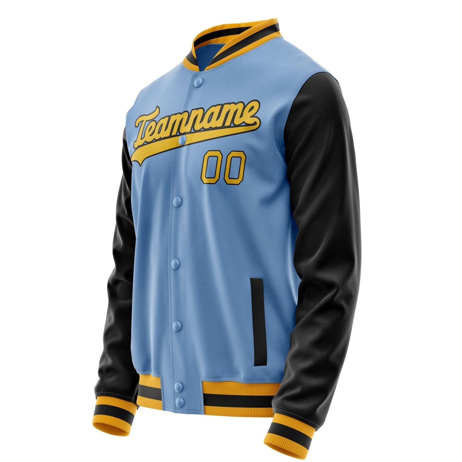 Custom Light-Blue Black Solid Color Varsity Letterman Jacket JA02240617JC243