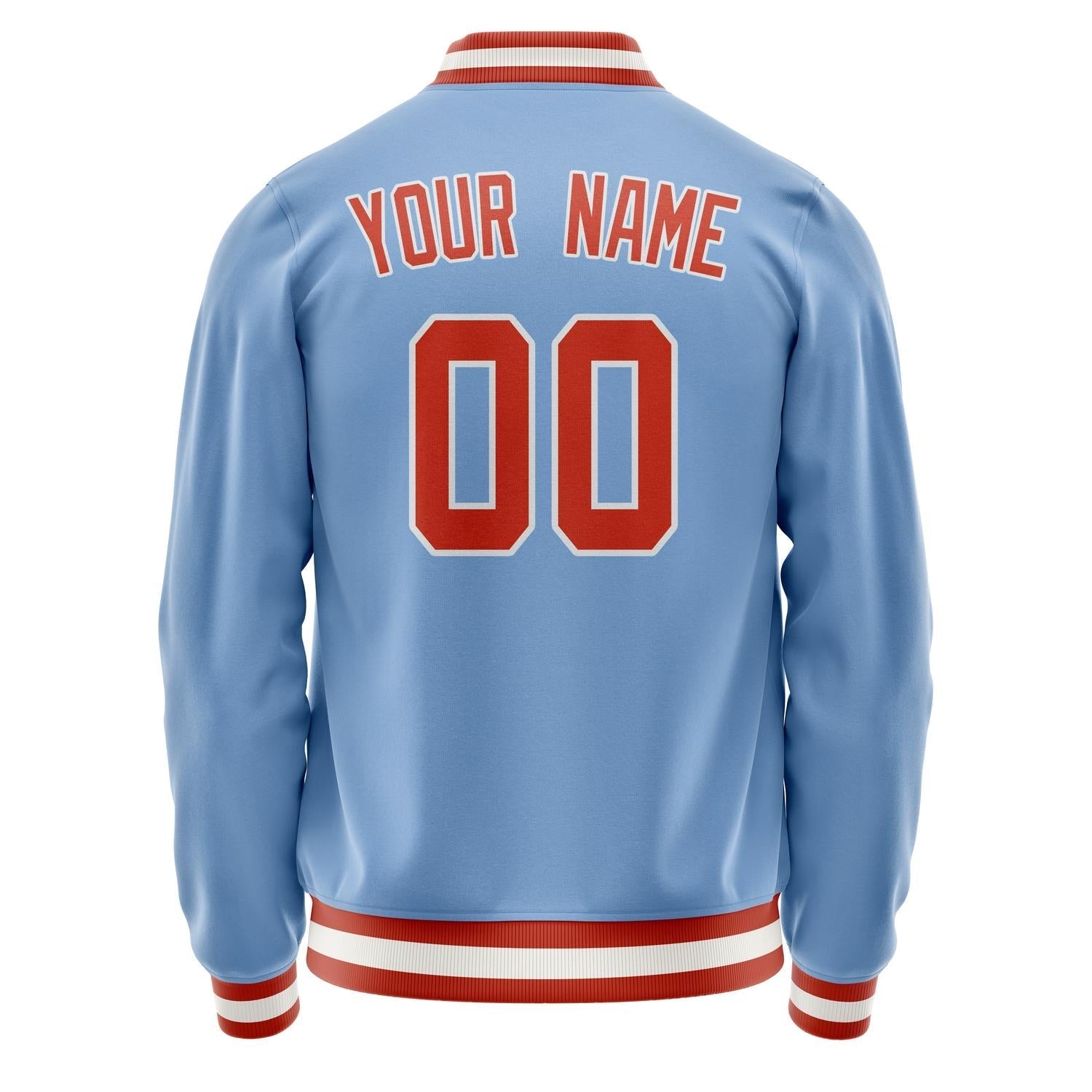 Custom Light-Blue Orange Solid Color Varsity Letterman Jacket JA02240617JC244