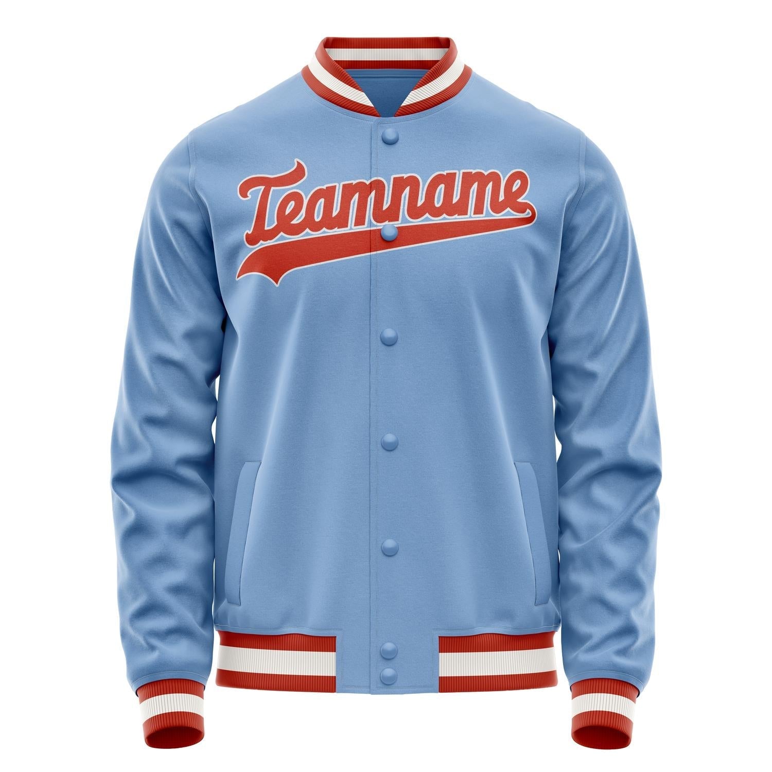 Custom Light-Blue Orange Solid Color Varsity Letterman Jacket JA02240617JC244