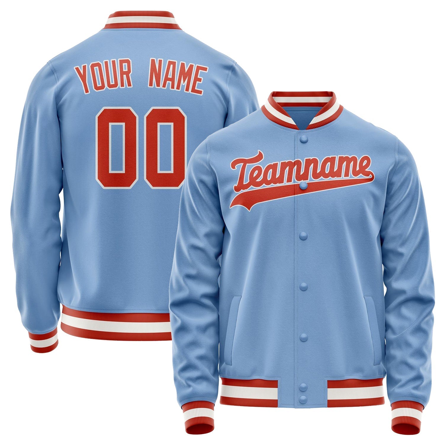 Custom Light-Blue Orange Solid Color Varsity Letterman Jacket JA02240617JC244