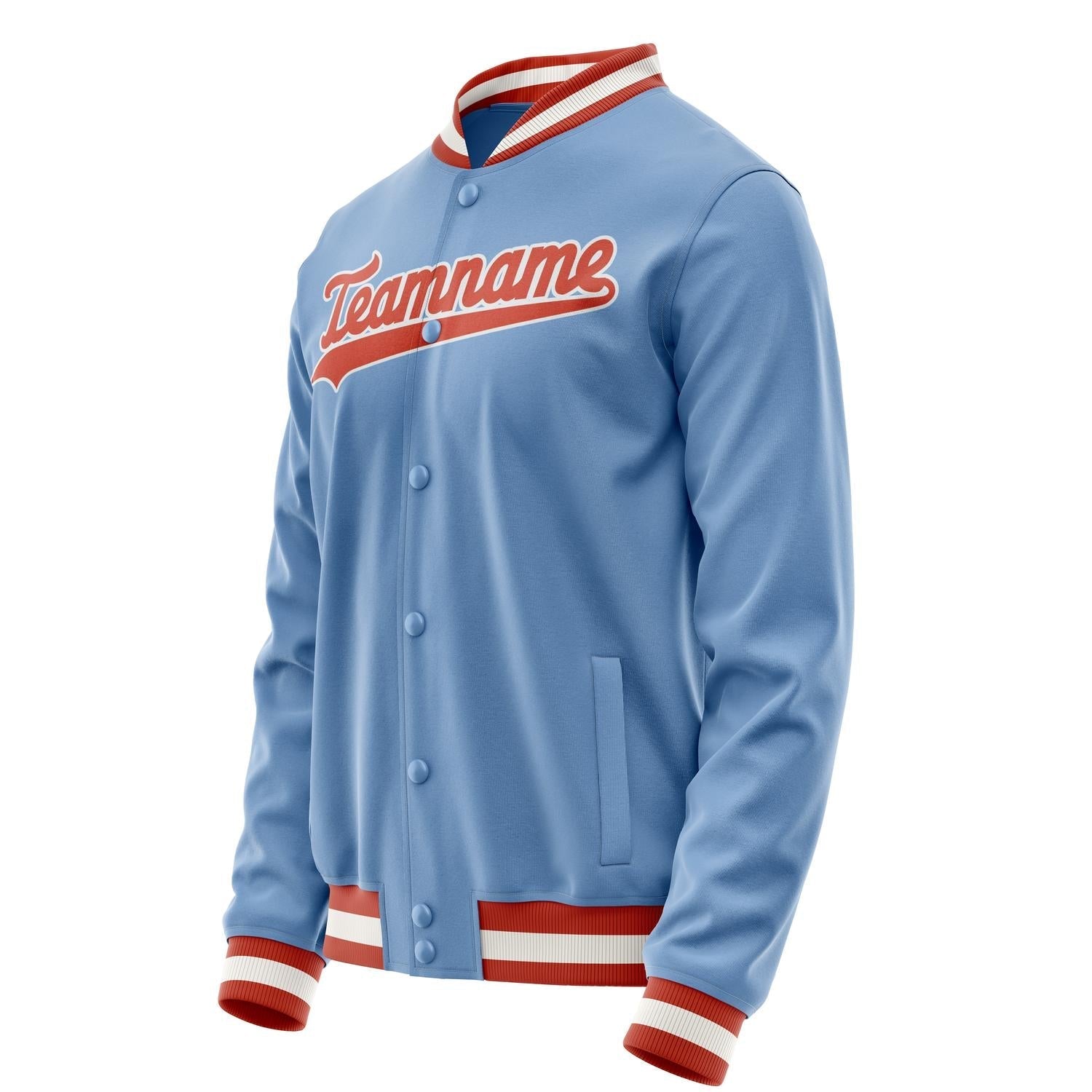 Custom Light-Blue Orange Solid Color Varsity Letterman Jacket JA02240617JC244