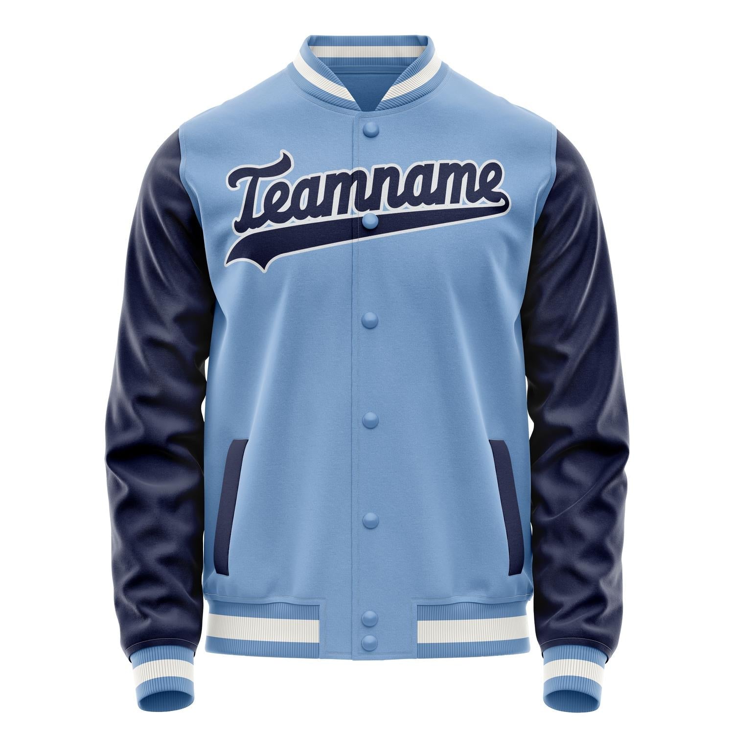 Custom Light-Blue Navy Solid Color Varsity Letterman Jacket JA02240617JC245
