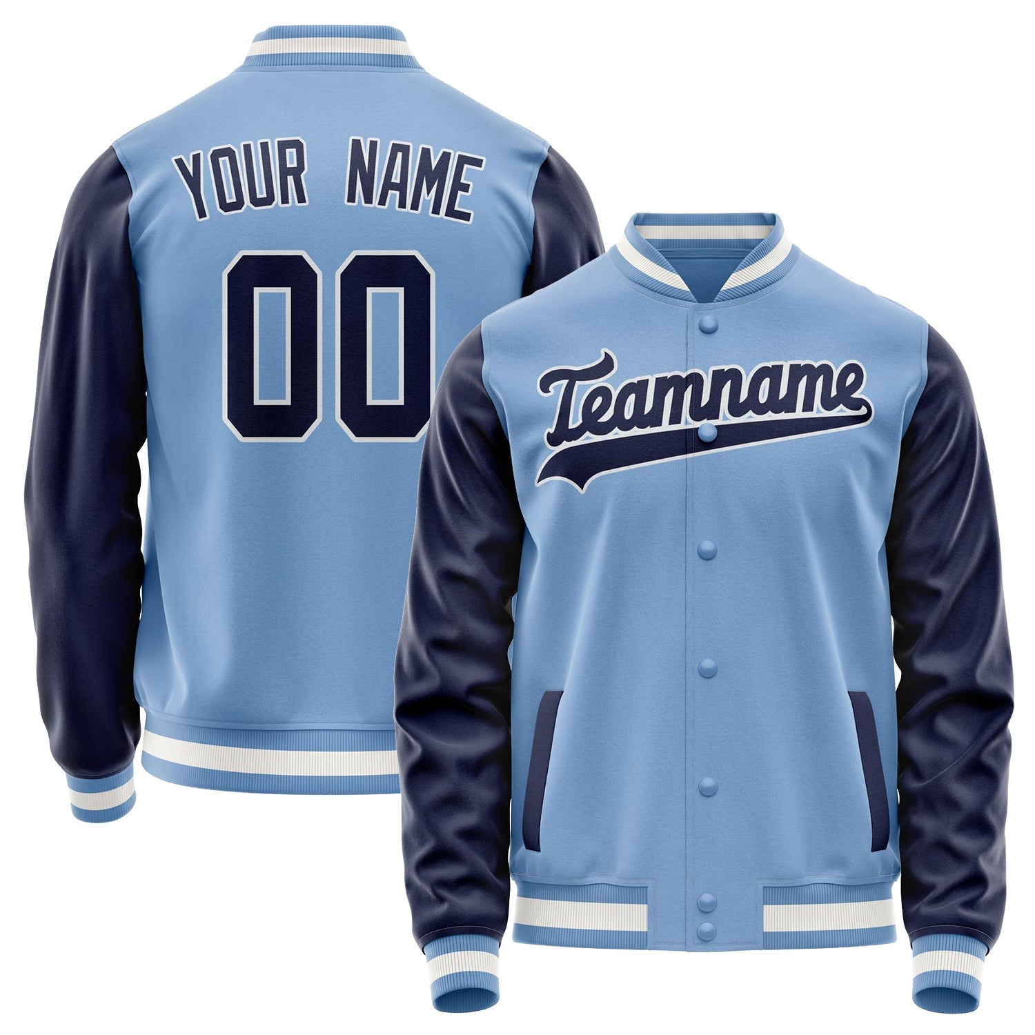 Custom Light-Blue Navy Solid Color Varsity Letterman Jacket JA02240617JC245