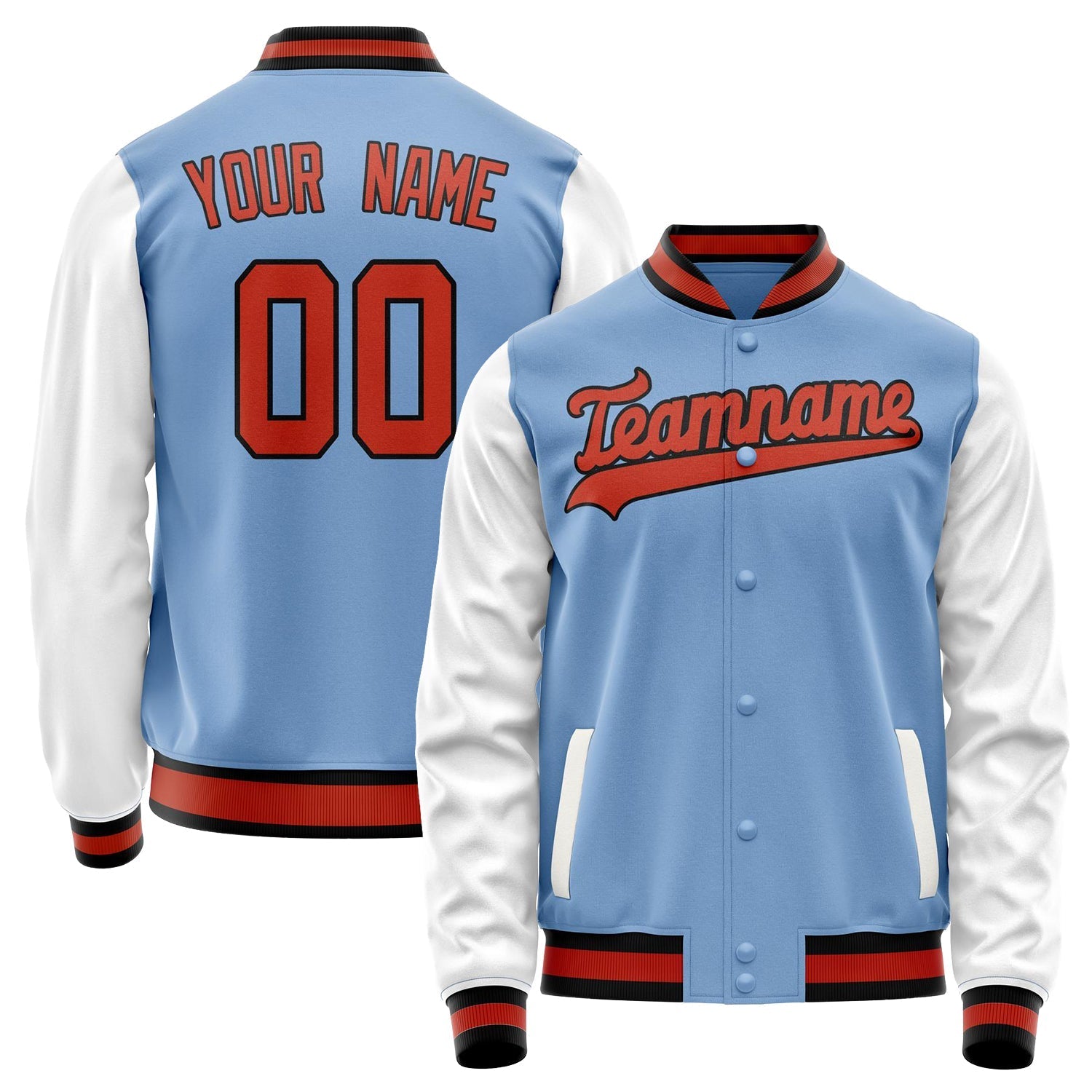 Custom Light-Blue White Solid Color Varsity Letterman Jacket JA02240617JC246
