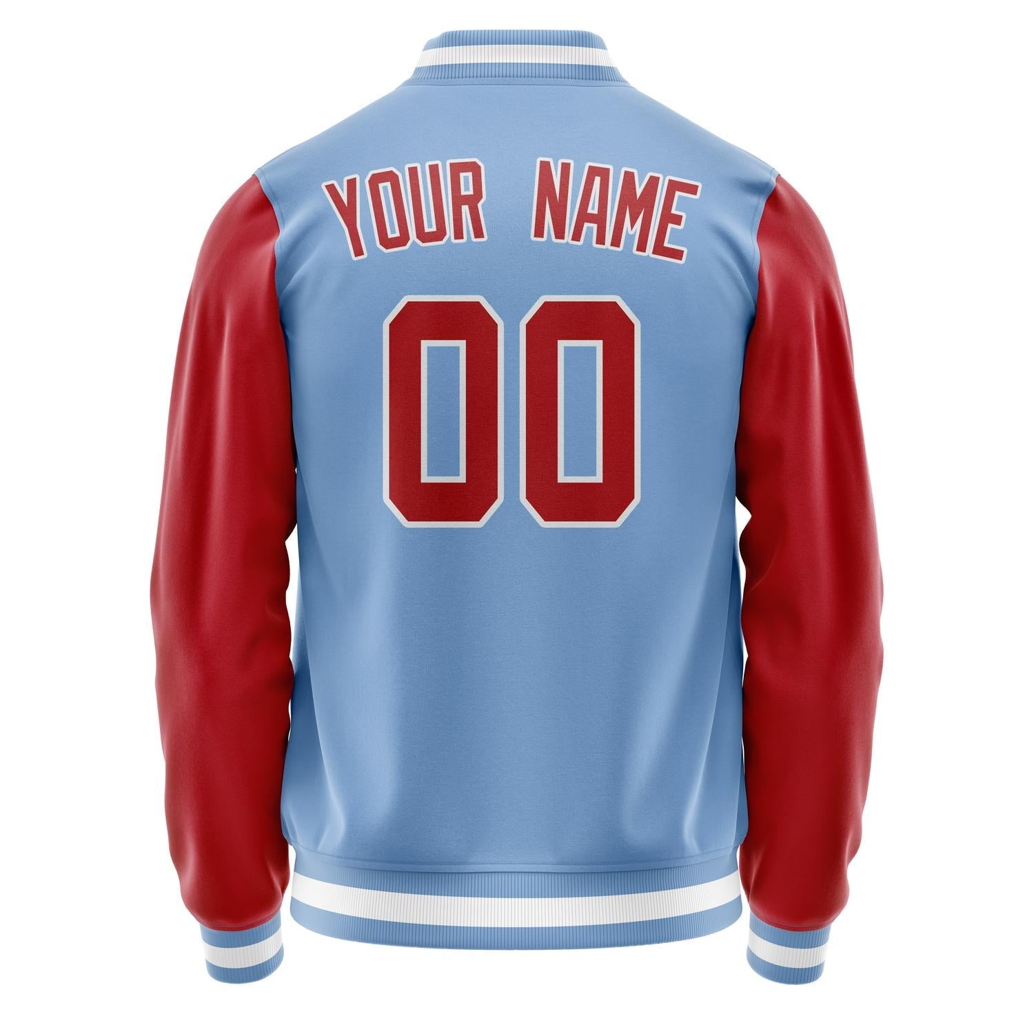 Custom Light-Blue Red Solid Color Varsity Letterman Jacket JA02240617JC247