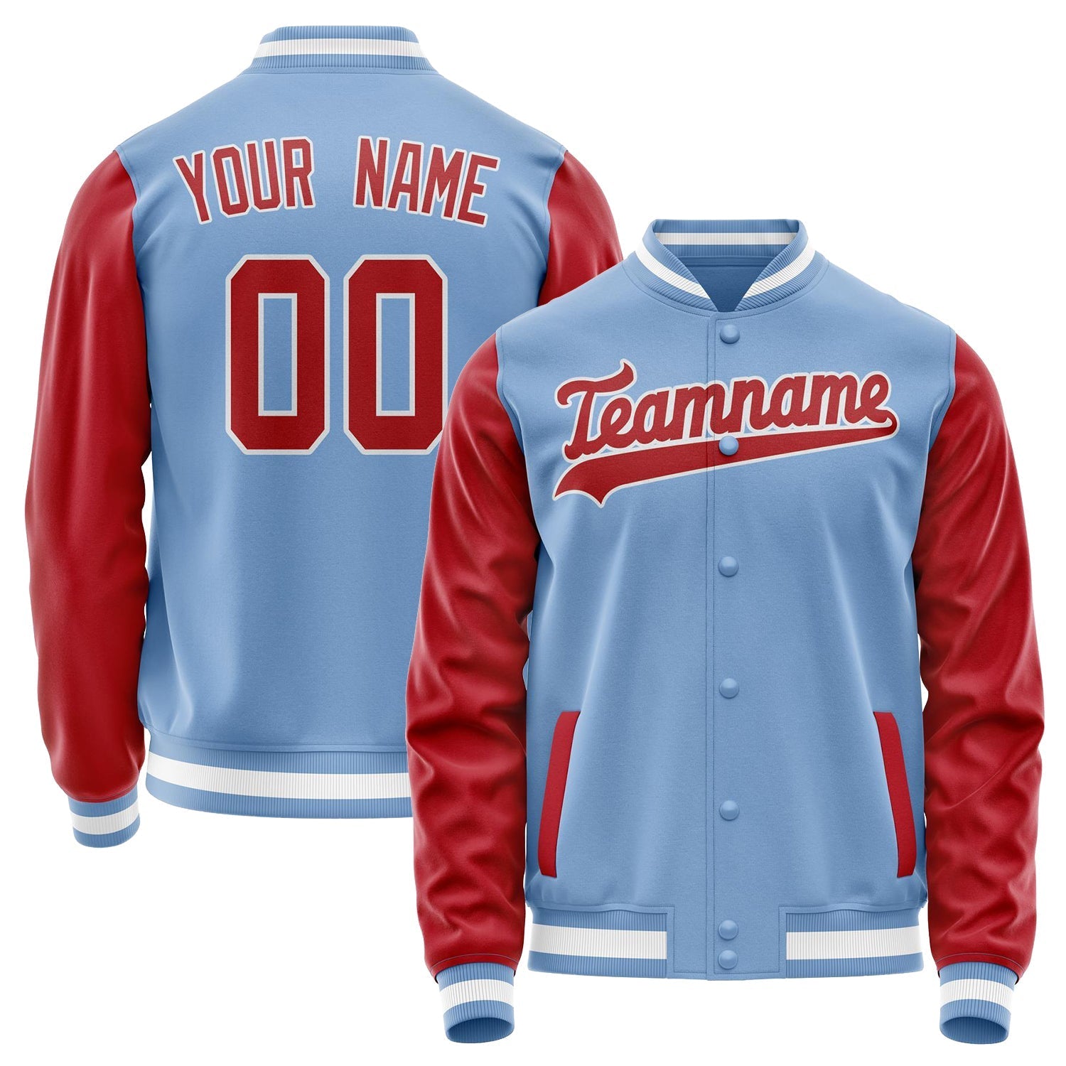 Custom Light-Blue Red Solid Color Varsity Letterman Jacket JA02240617JC247