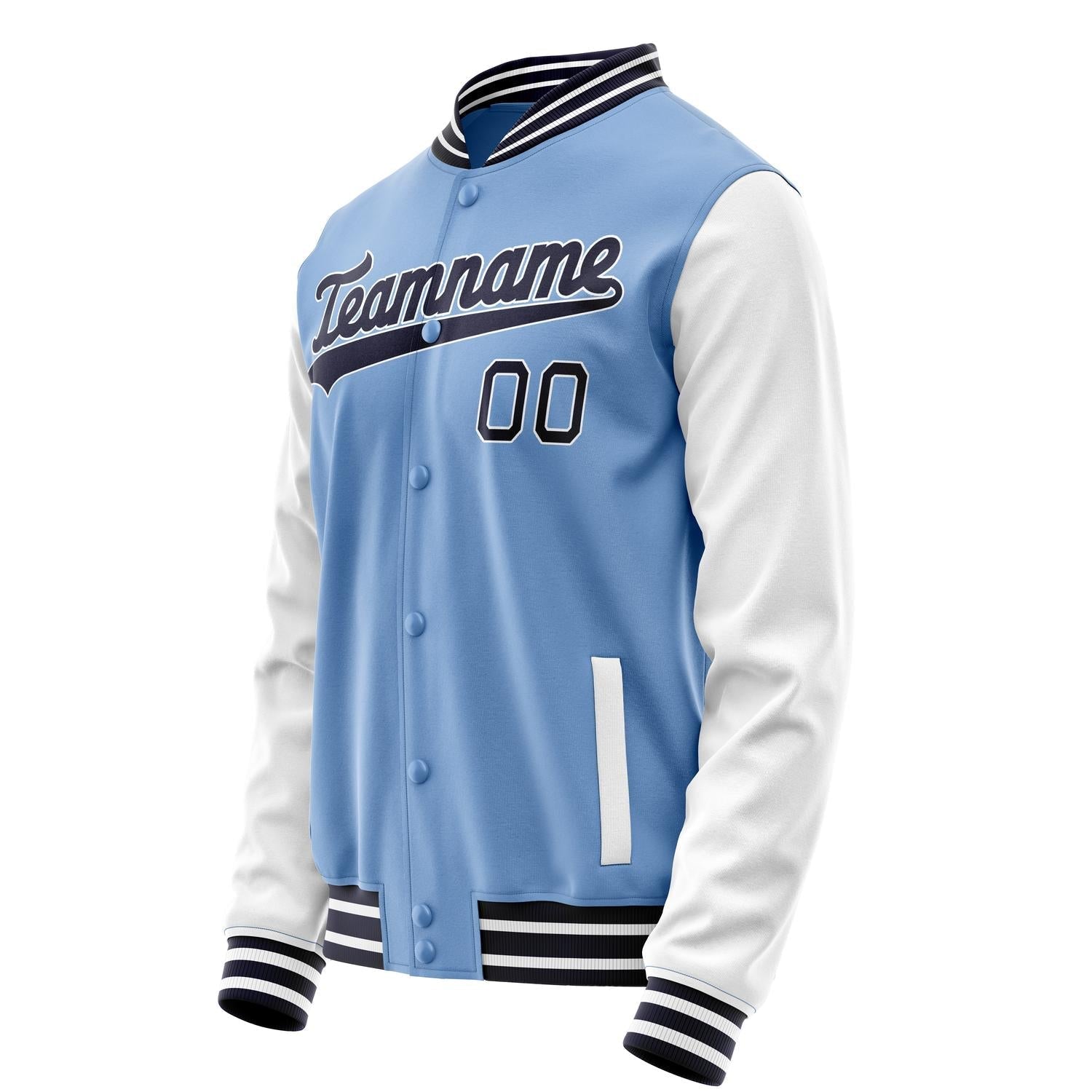 Custom Light-Blue Navy Solid Color Varsity Letterman Jacket JA02240617JC249