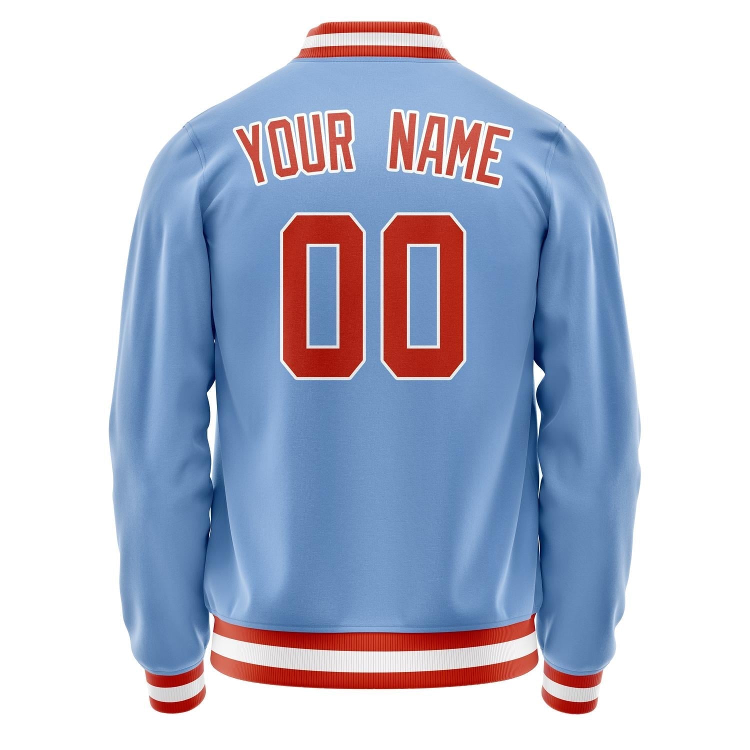 Custom Light-Blue Orange Solid Color Varsity Letterman Jacket JA02240617JC250